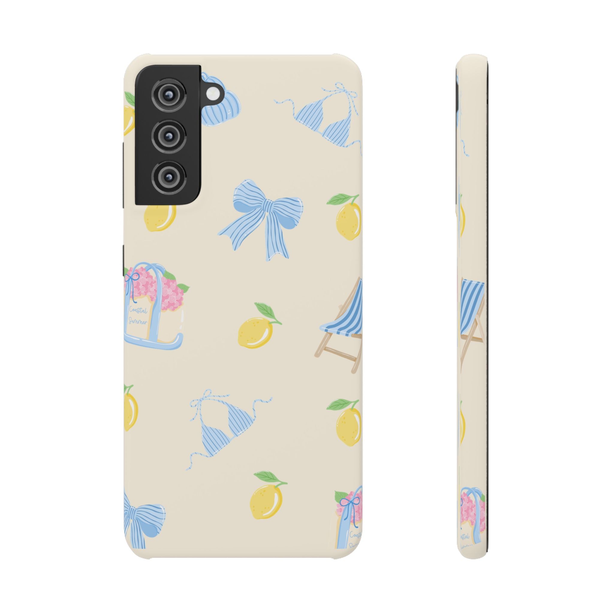 Cute Lemon & Beach Pattern Phone Case — Pastel Summer Snap Case