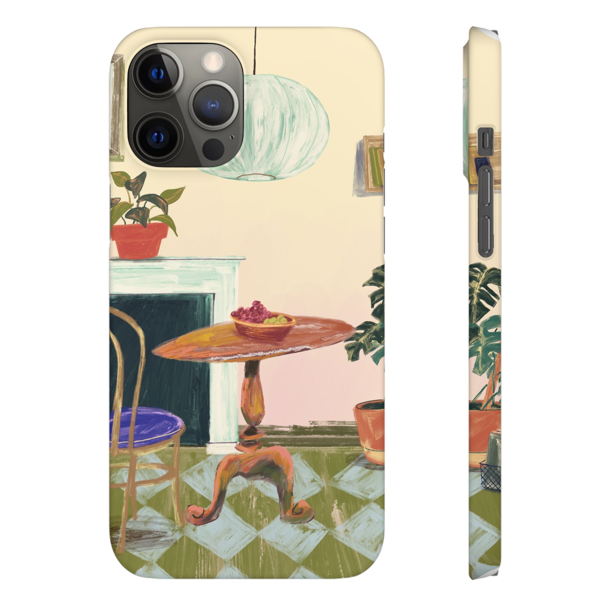 Vintage Bistro Phone Case — Cozy Cafe Interior Illustration Snap Case