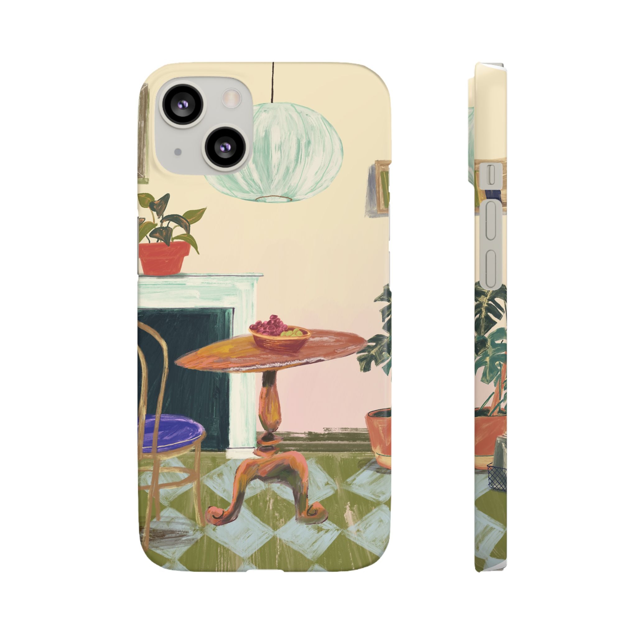 Vintage Bistro Phone Case — Cozy Cafe Interior Illustration Snap Case