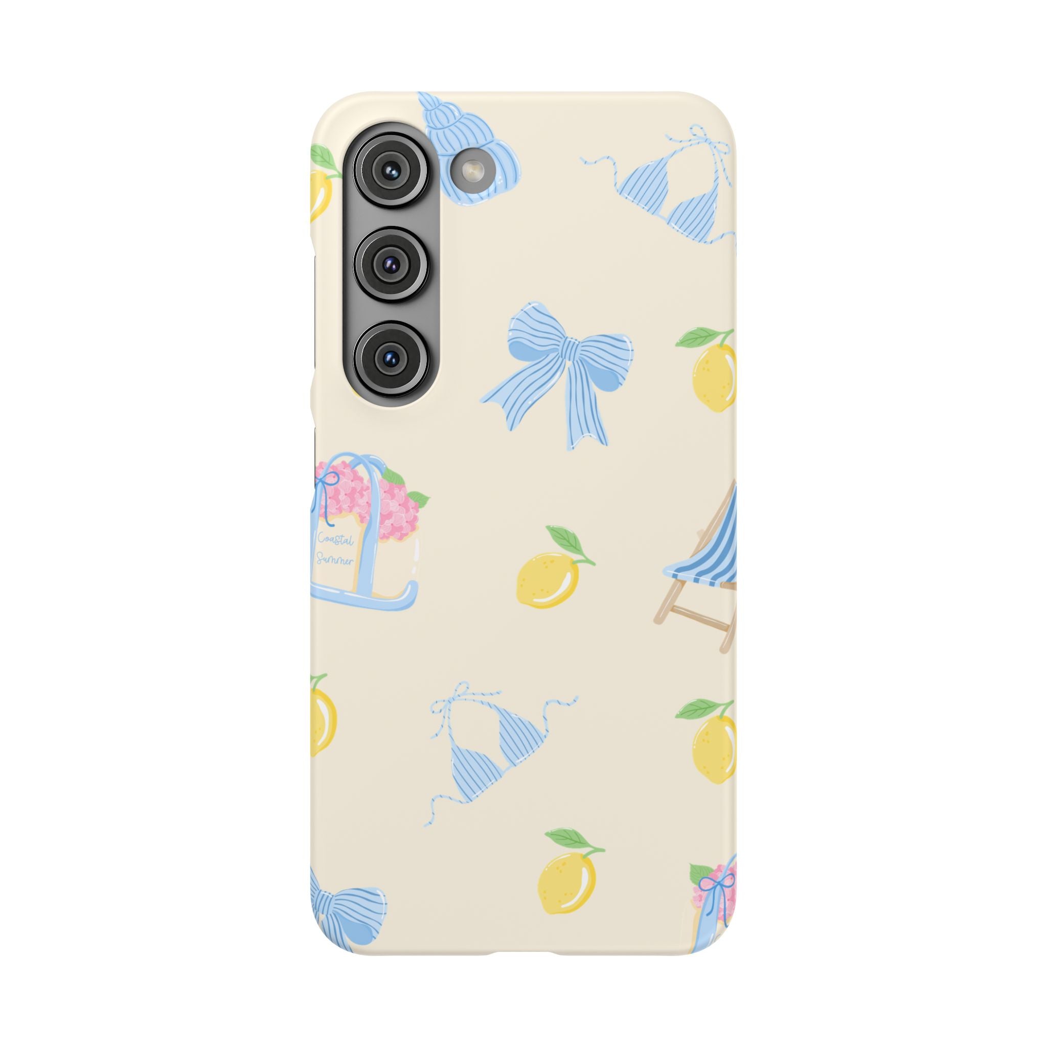 Cute Lemon & Beach Pattern Phone Case — Pastel Summer Snap Case