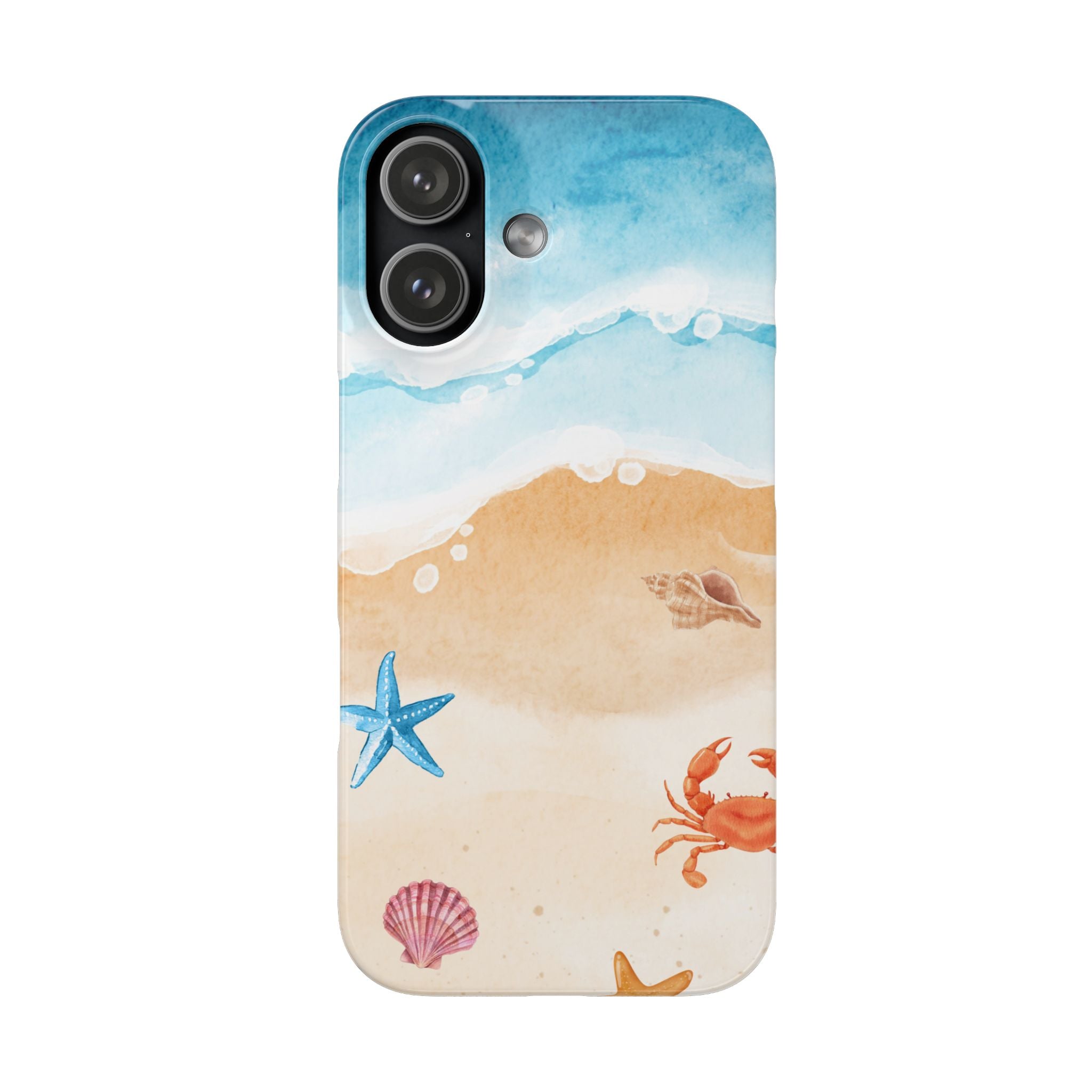 Beach Scene Phone Case — Watercolor Sand, Seashells & Crabs