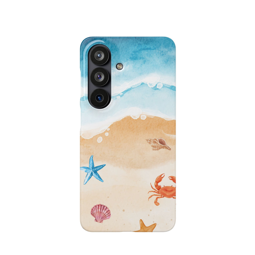 Beach Scene Phone Case — Watercolor Sand, Seashells & Crabs