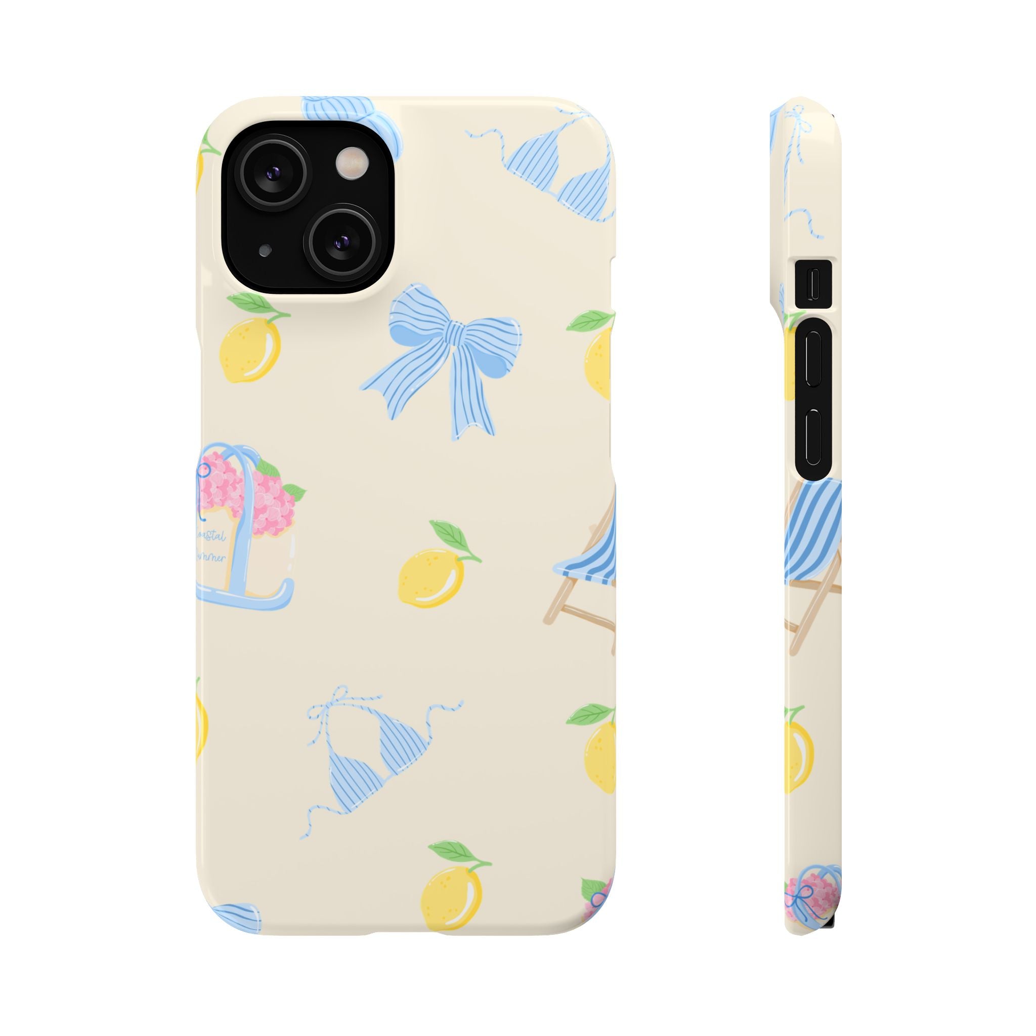 Cute Lemon & Beach Pattern Phone Case — Pastel Summer Snap Case