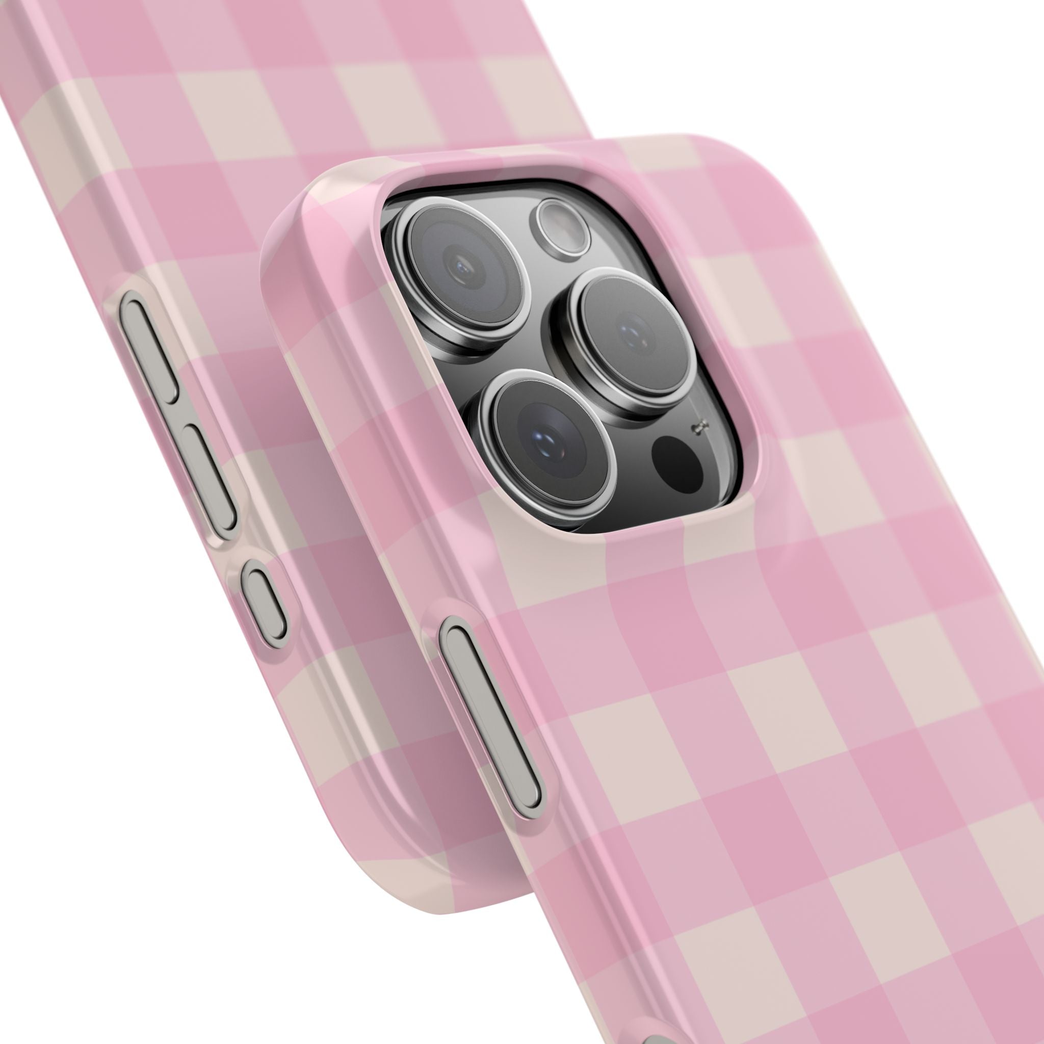 Pink Gingham Snap Phone Case - Cute Pastel Checkered iPhone Cover