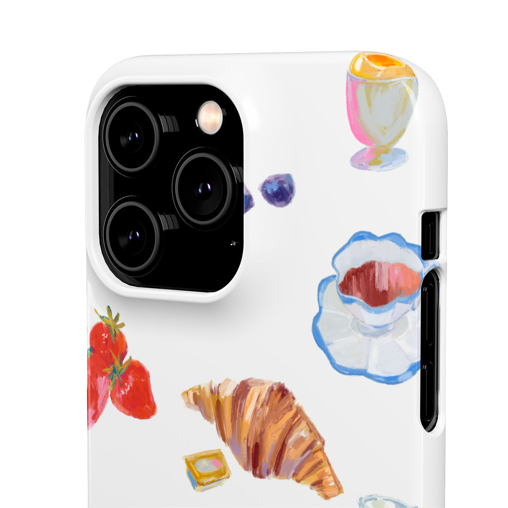 Phone Case — Watercolor Breakfast Pattern (croissant, berries, juice)