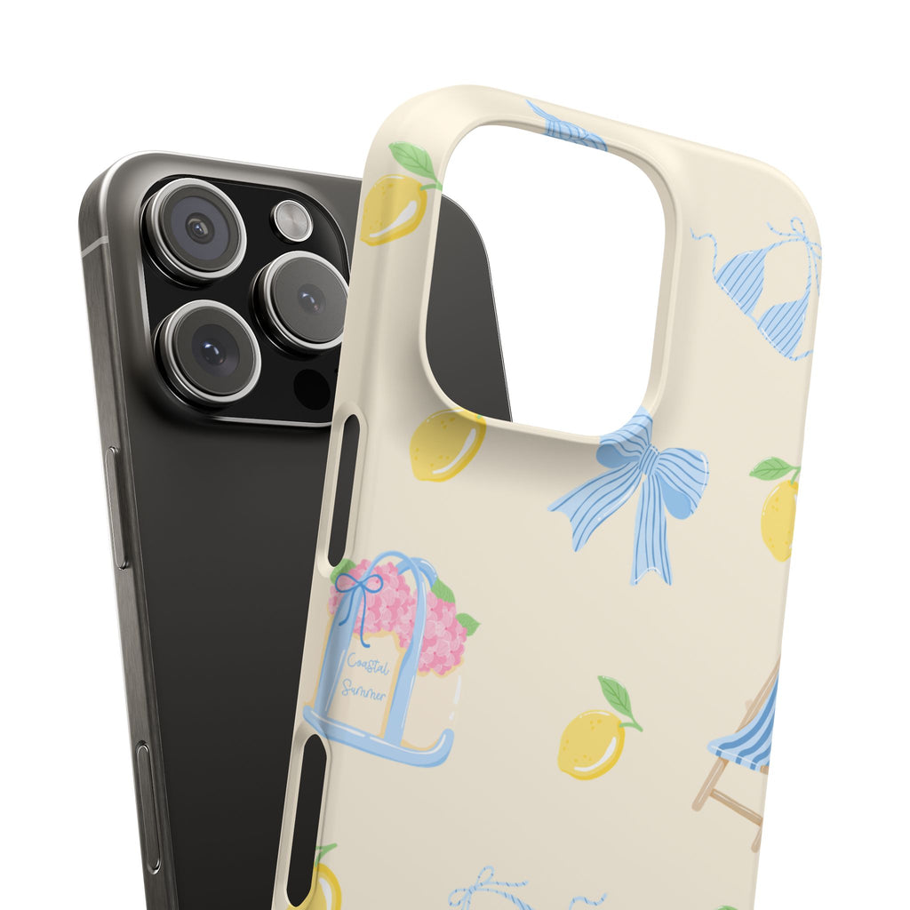 Cute Lemon & Beach Pattern Phone Case — Pastel Summer Snap Case