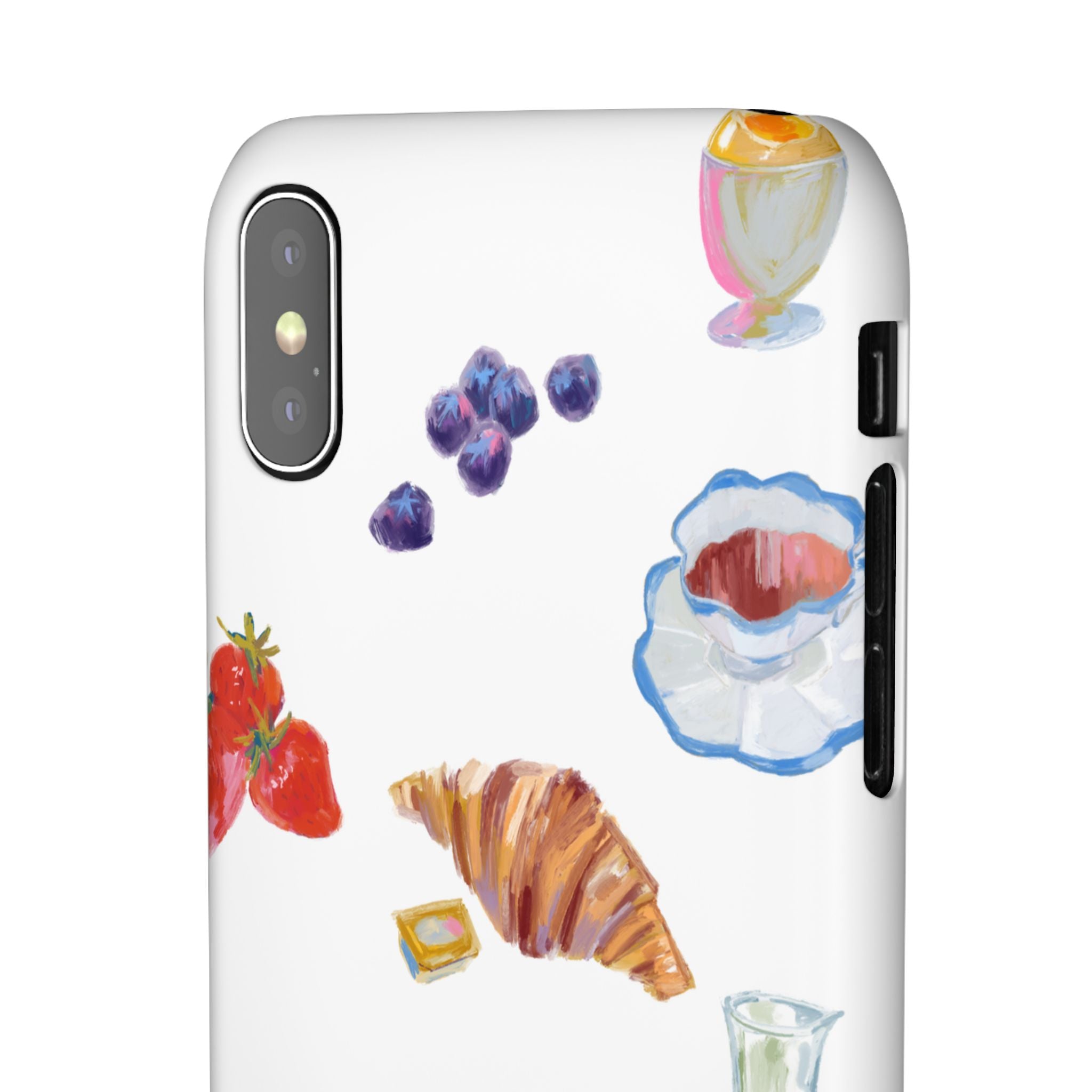 Phone Case — Watercolor Breakfast Pattern (croissant, berries, juice)
