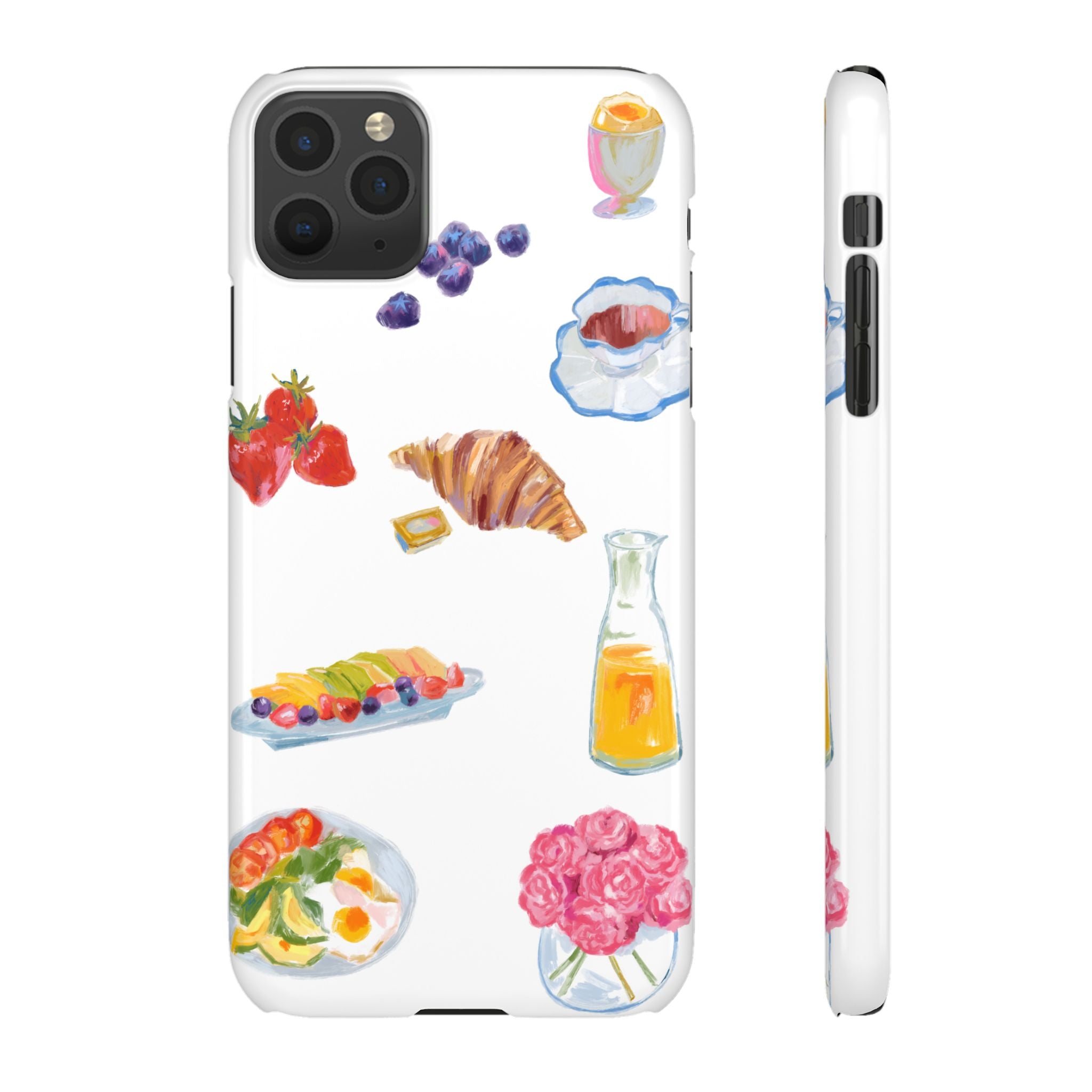 Phone Case — Watercolor Breakfast Pattern (croissant, berries, juice)
