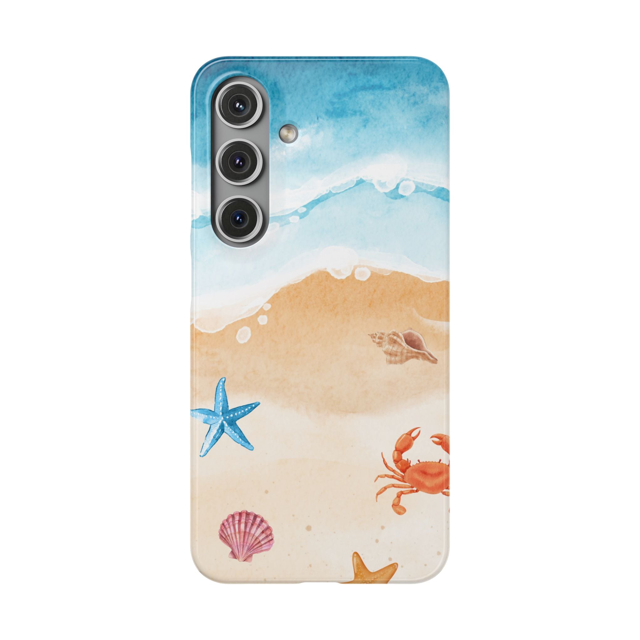 Beach Scene Phone Case — Watercolor Sand, Seashells & Crabs