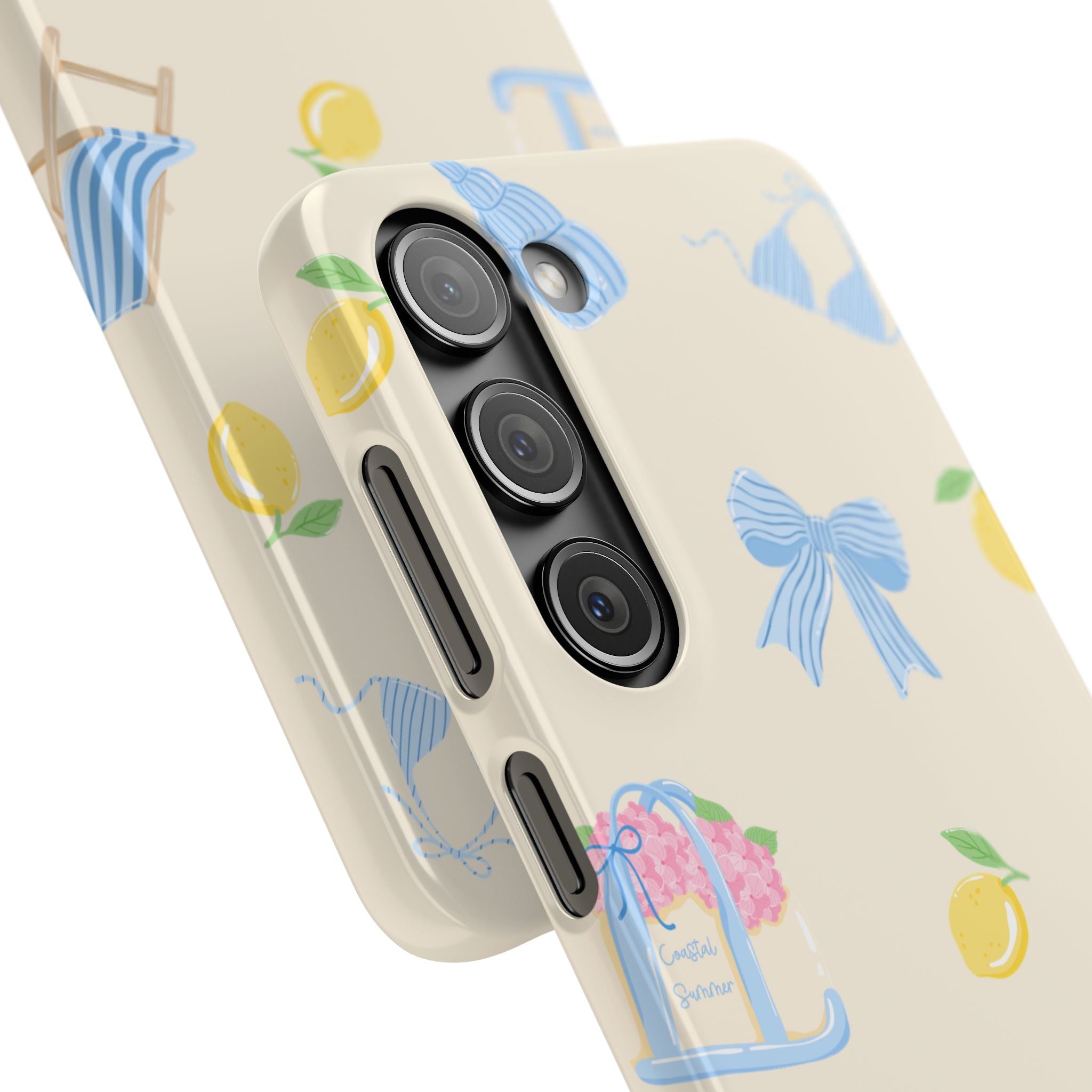 Cute Lemon & Beach Pattern Phone Case — Pastel Summer Snap Case
