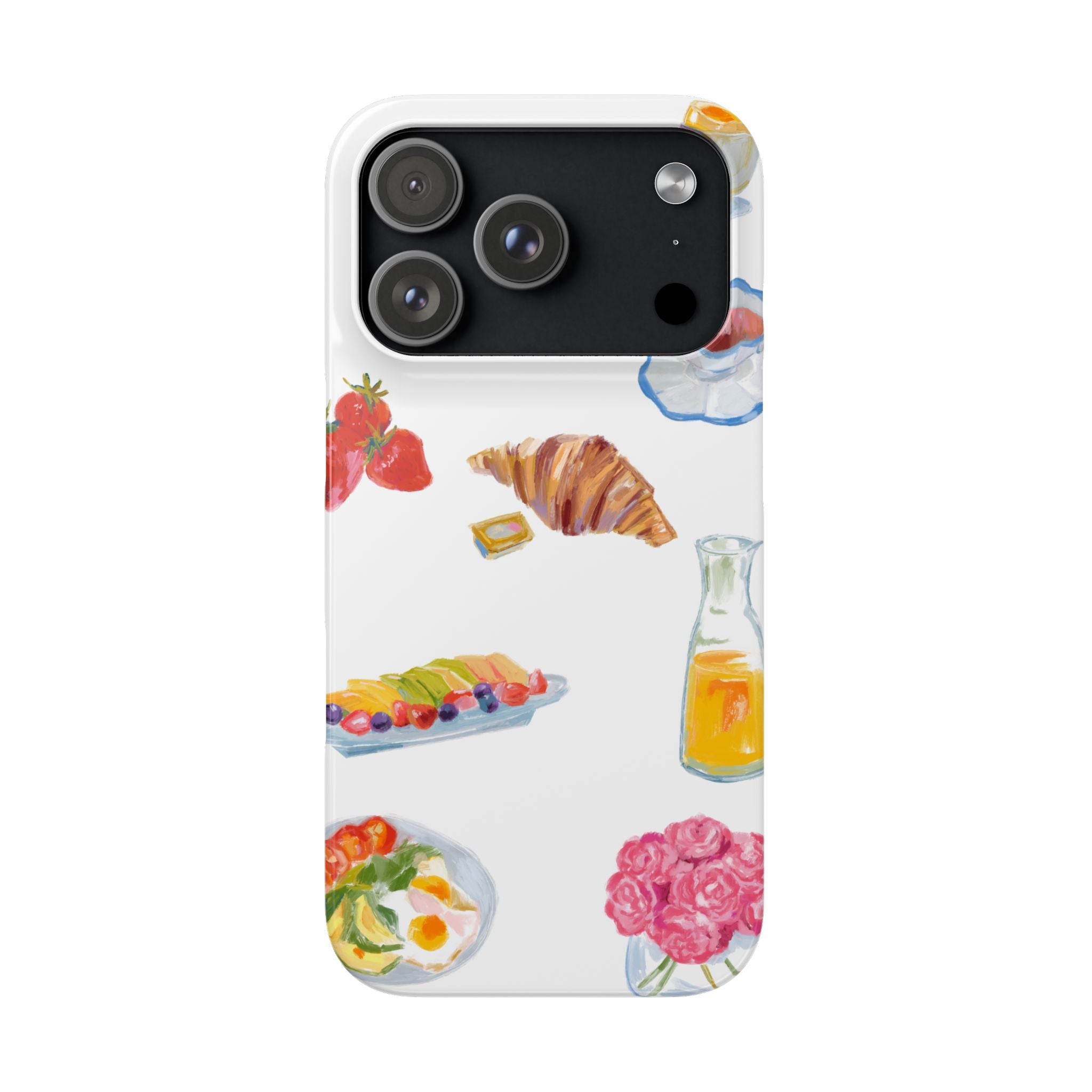 Phone Case — Watercolor Breakfast Pattern (croissant, berries, juice)