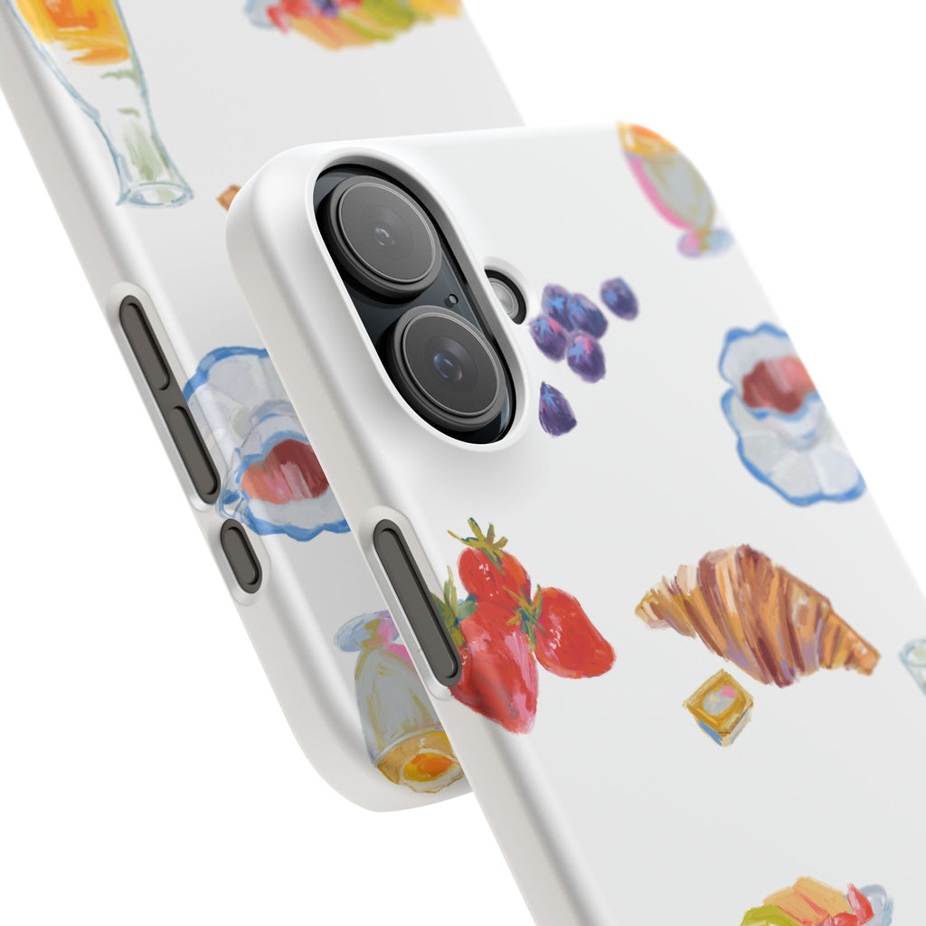 Phone Case — Watercolor Breakfast Pattern (croissant, berries, juice)