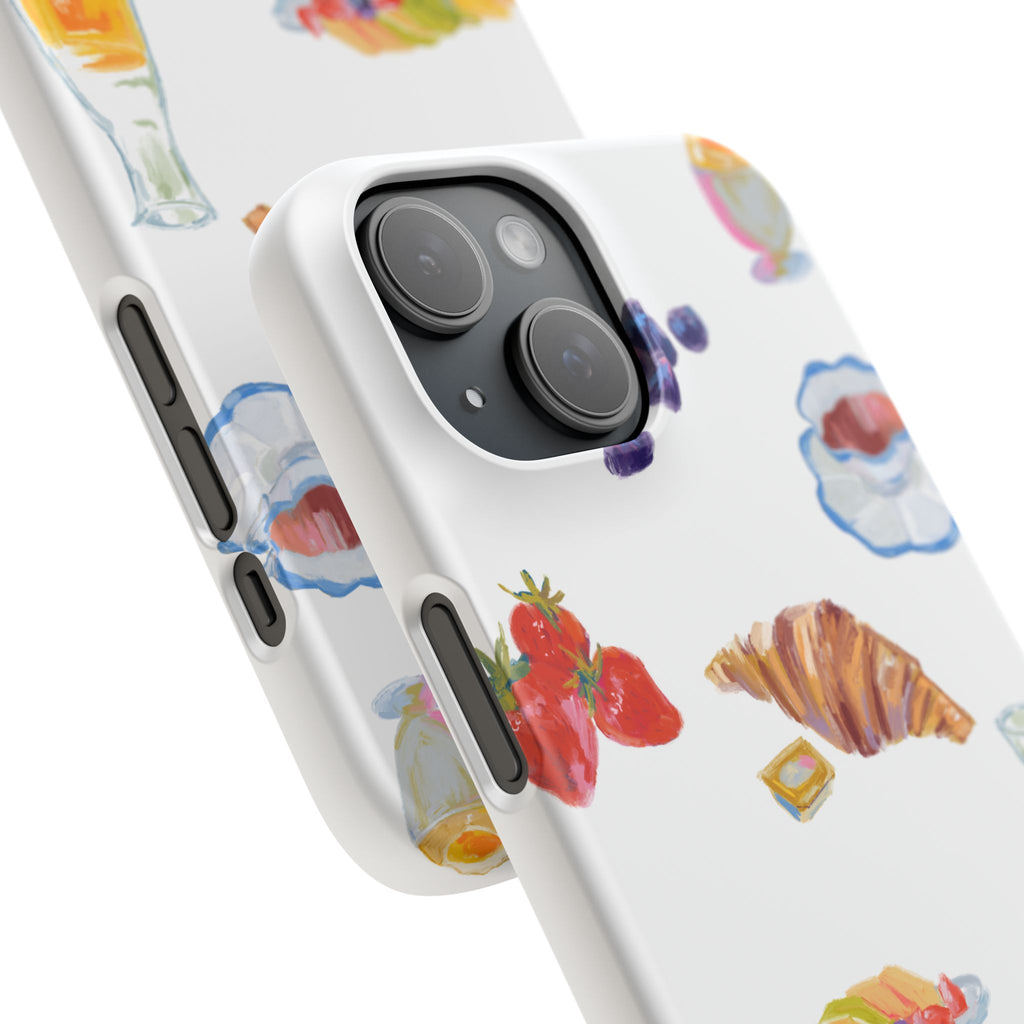 Phone Case — Watercolor Breakfast Pattern (croissant, berries, juice)