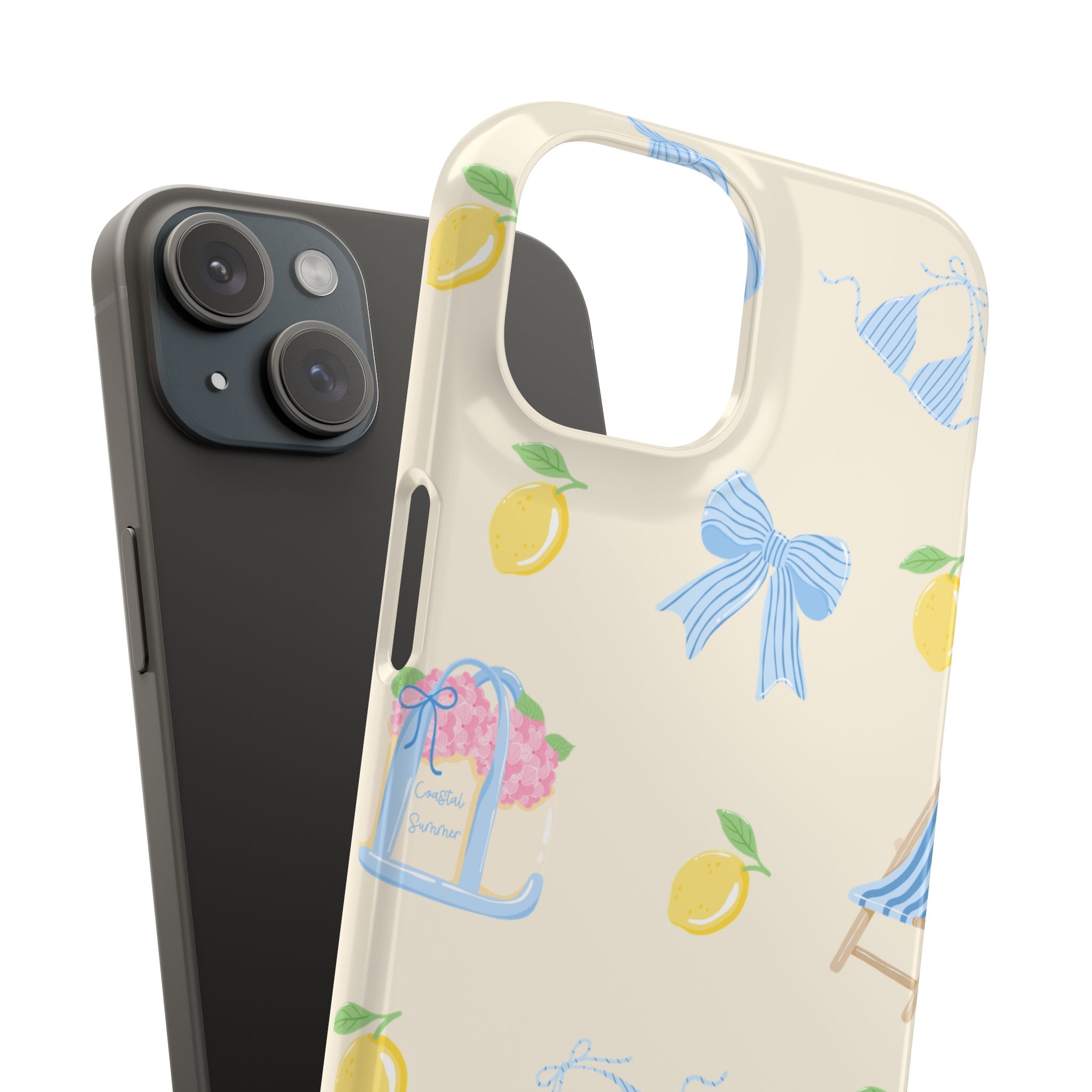 Cute Lemon & Beach Pattern Phone Case — Pastel Summer Snap Case