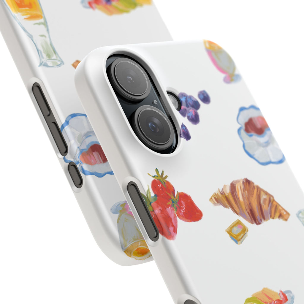 Phone Case — Watercolor Breakfast Pattern (croissant, berries, juice)