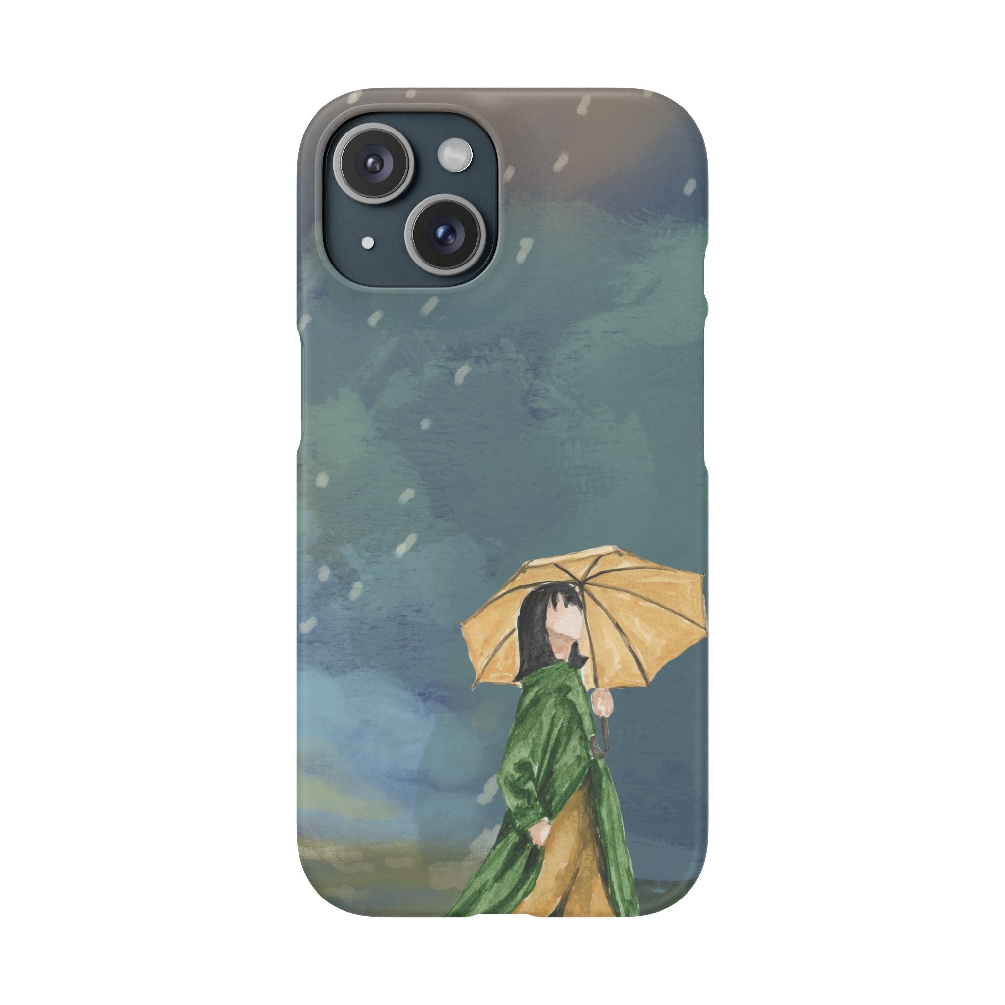Artistic Rainfall Phone Case – Woman with Umbrella Design