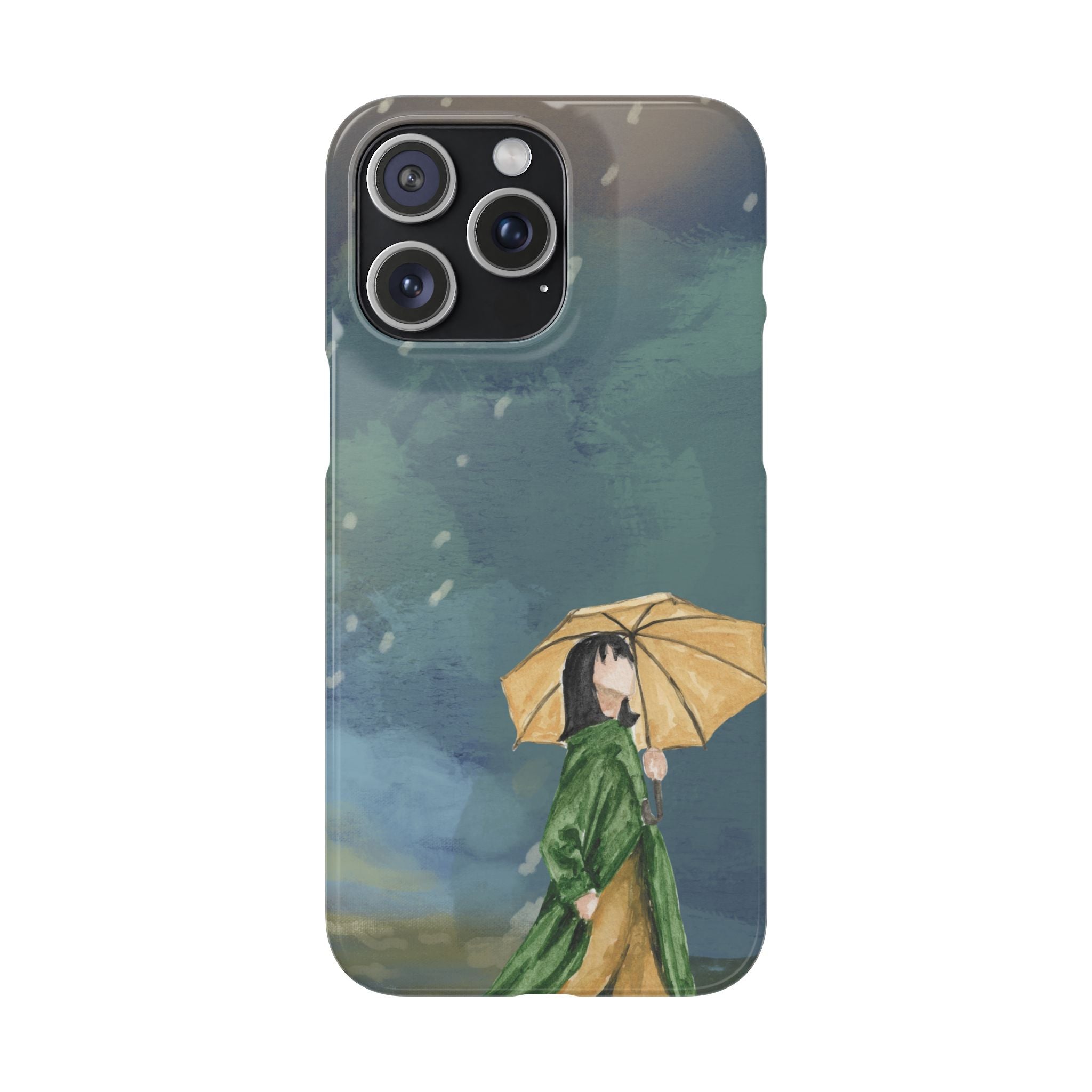 Artistic Rainfall Phone Case – Woman with Umbrella Design