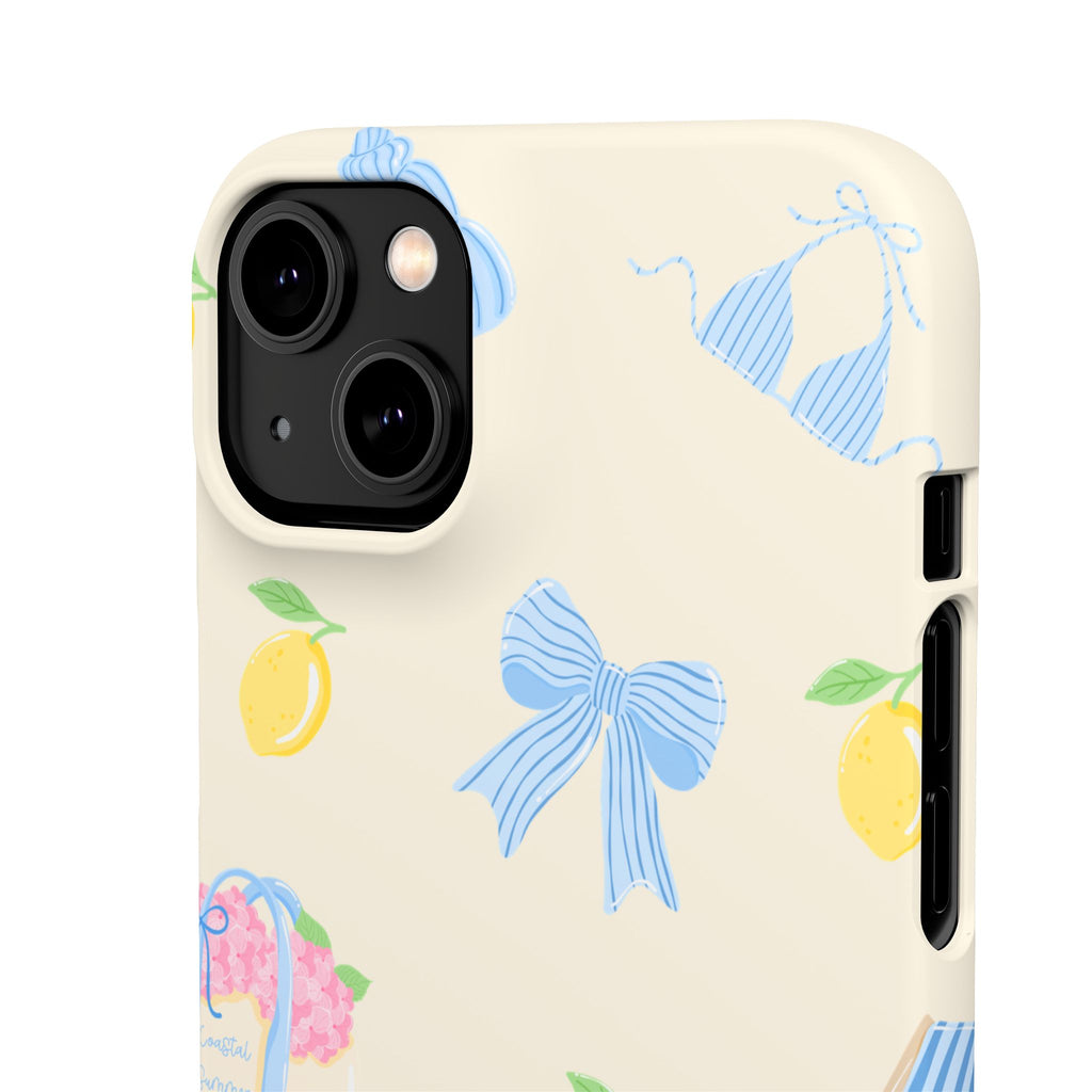Cute Lemon & Beach Pattern Phone Case — Pastel Summer Snap Case