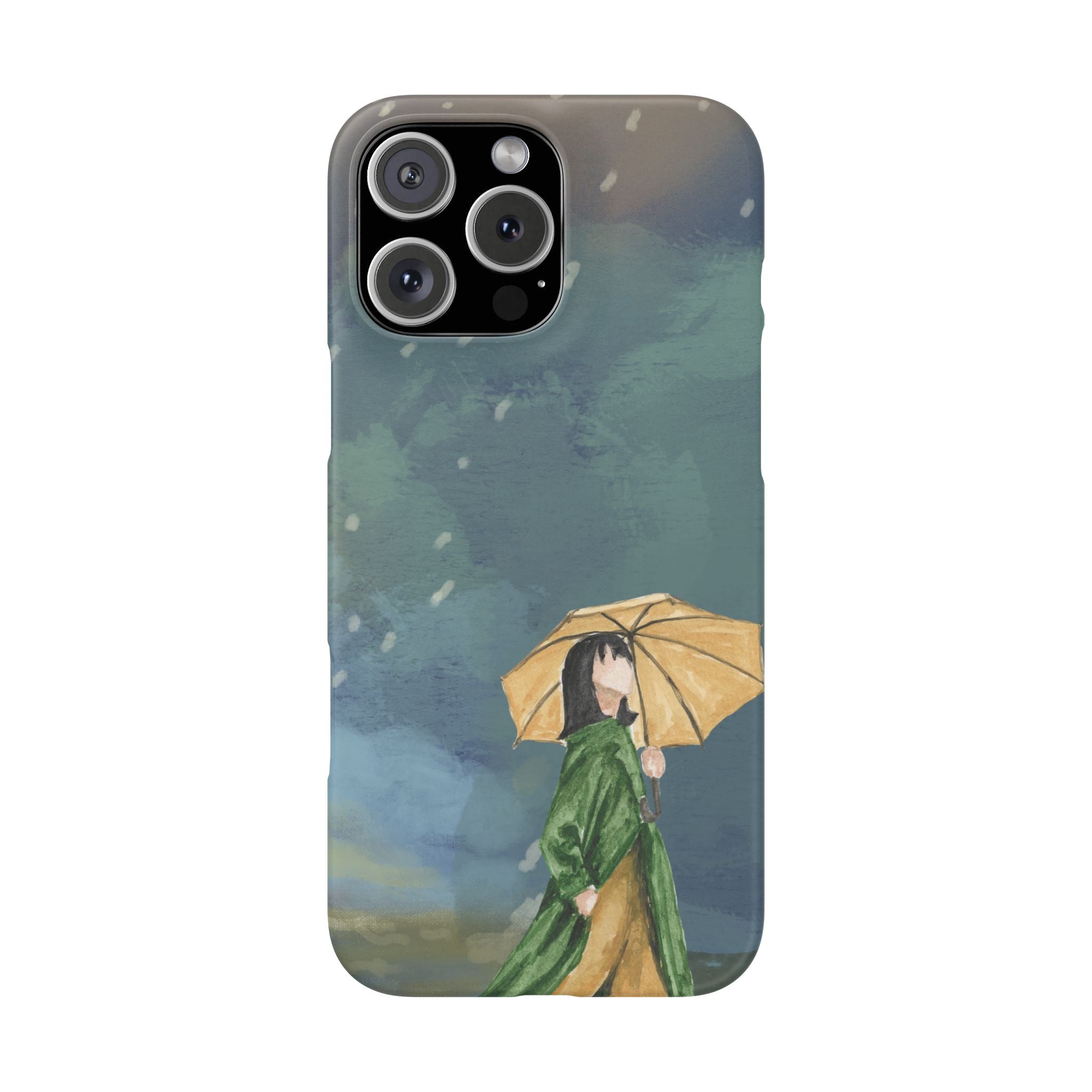 Artistic Rainfall Phone Case – Woman with Umbrella Design