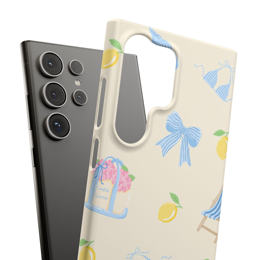 Cute Lemon & Beach Pattern Phone Case — Pastel Summer Snap Case