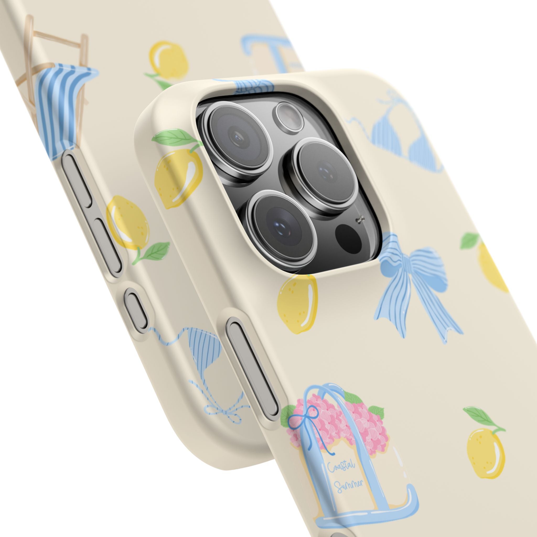 Cute Lemon & Beach Pattern Phone Case — Pastel Summer Snap Case