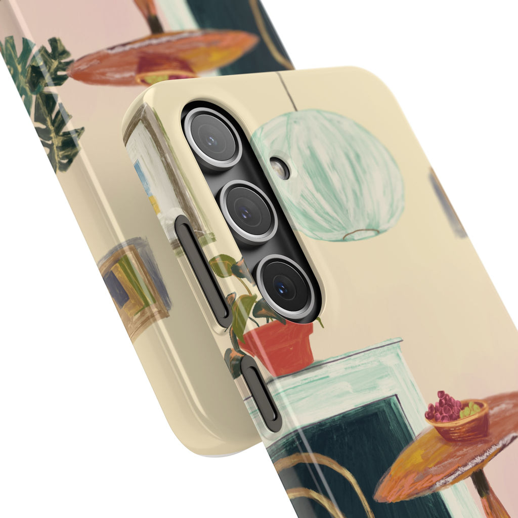 Vintage Bistro Phone Case — Cozy Cafe Interior Illustration Snap Case