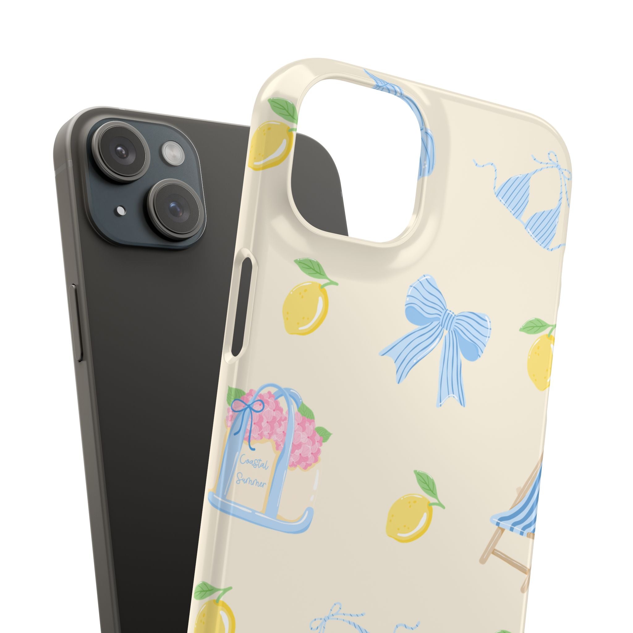 Cute Lemon & Beach Pattern Phone Case — Pastel Summer Snap Case