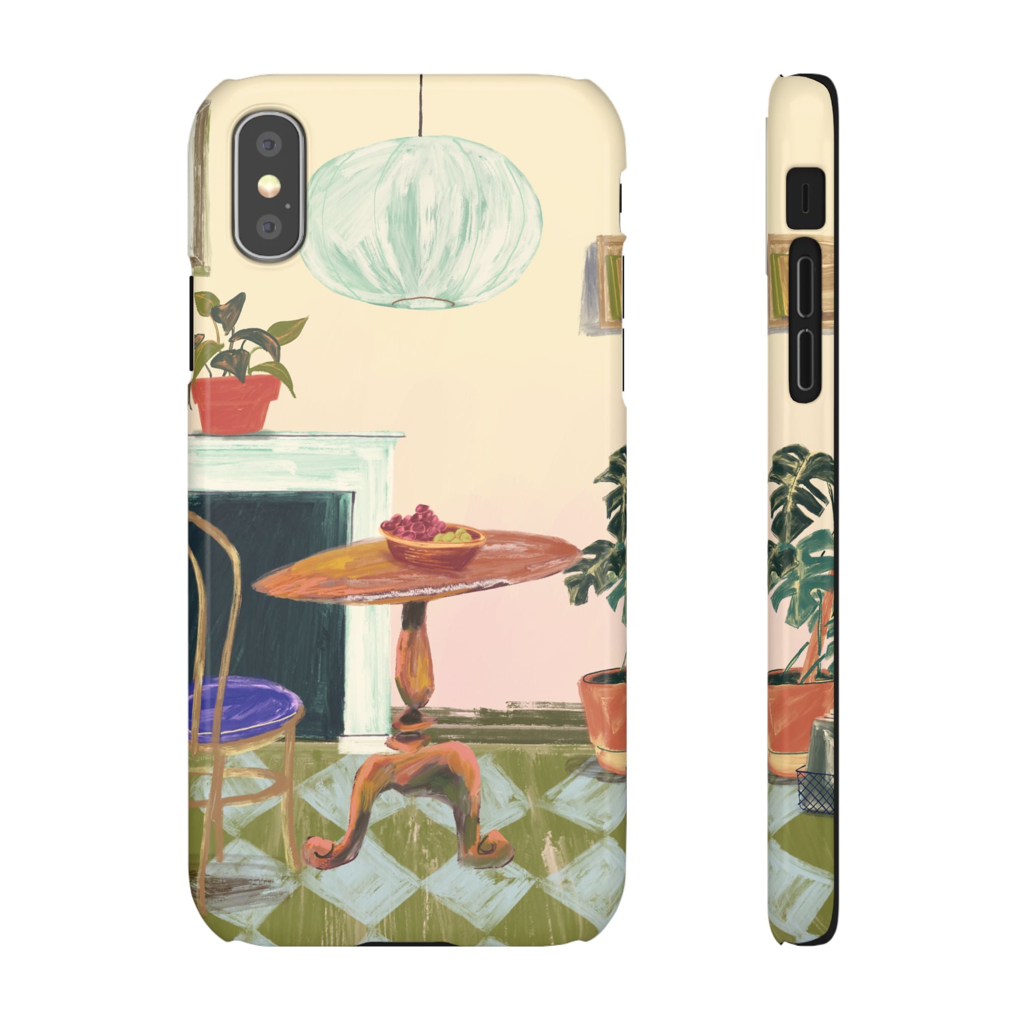 Vintage Bistro Phone Case — Cozy Cafe Interior Illustration Snap Case