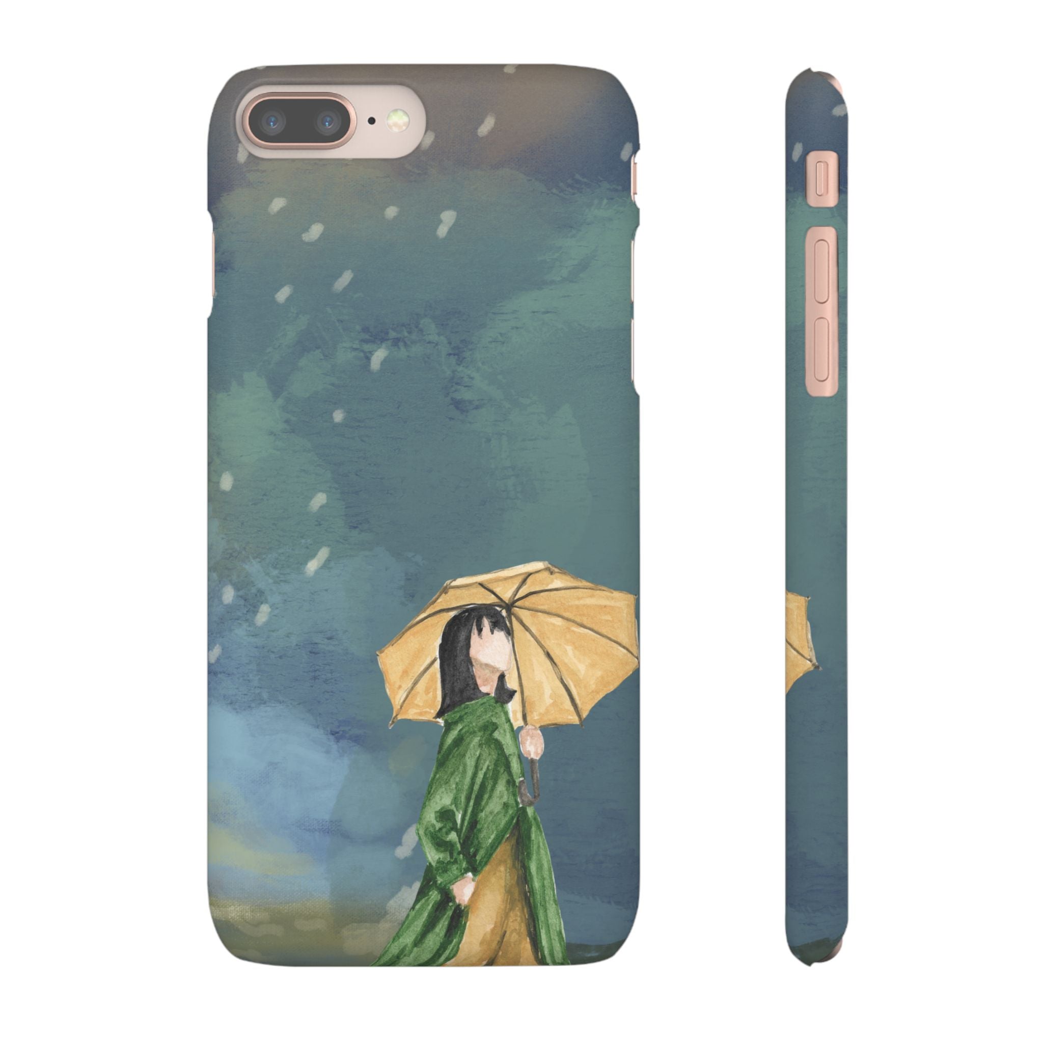 Artistic Rainfall Phone Case – Woman with Umbrella Design