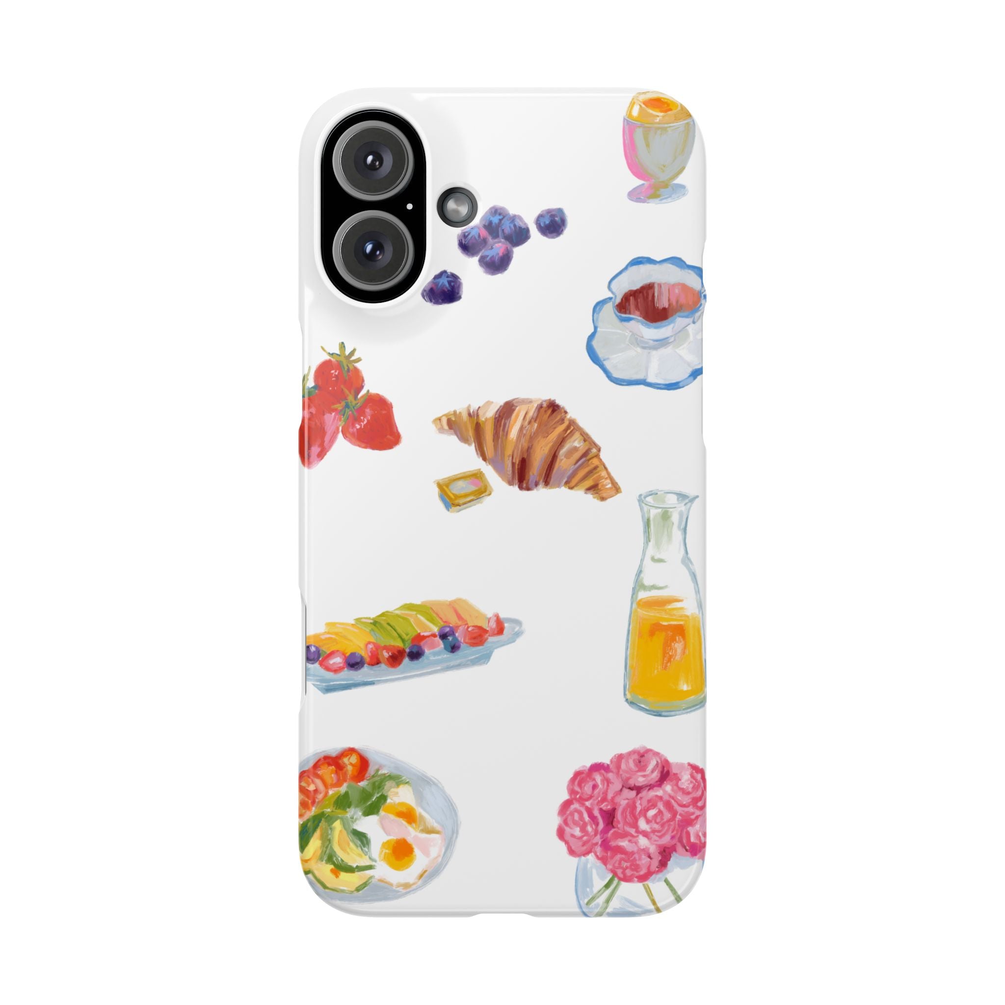 Phone Case — Watercolor Breakfast Pattern (croissant, berries, juice)