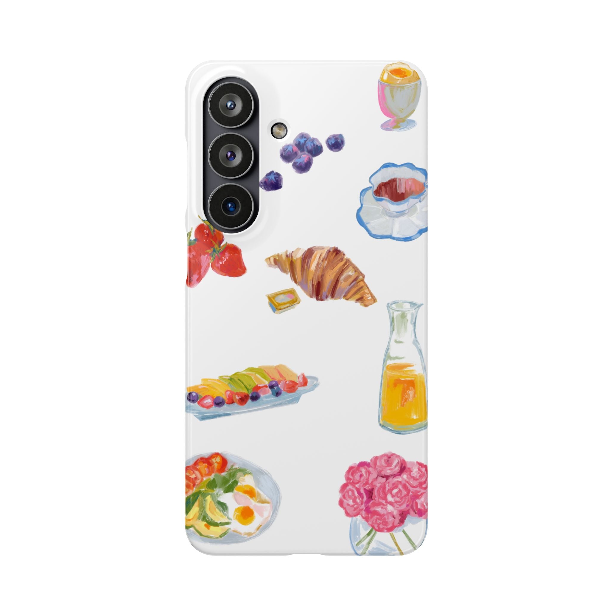 Phone Case — Watercolor Breakfast Pattern (croissant, berries, juice)