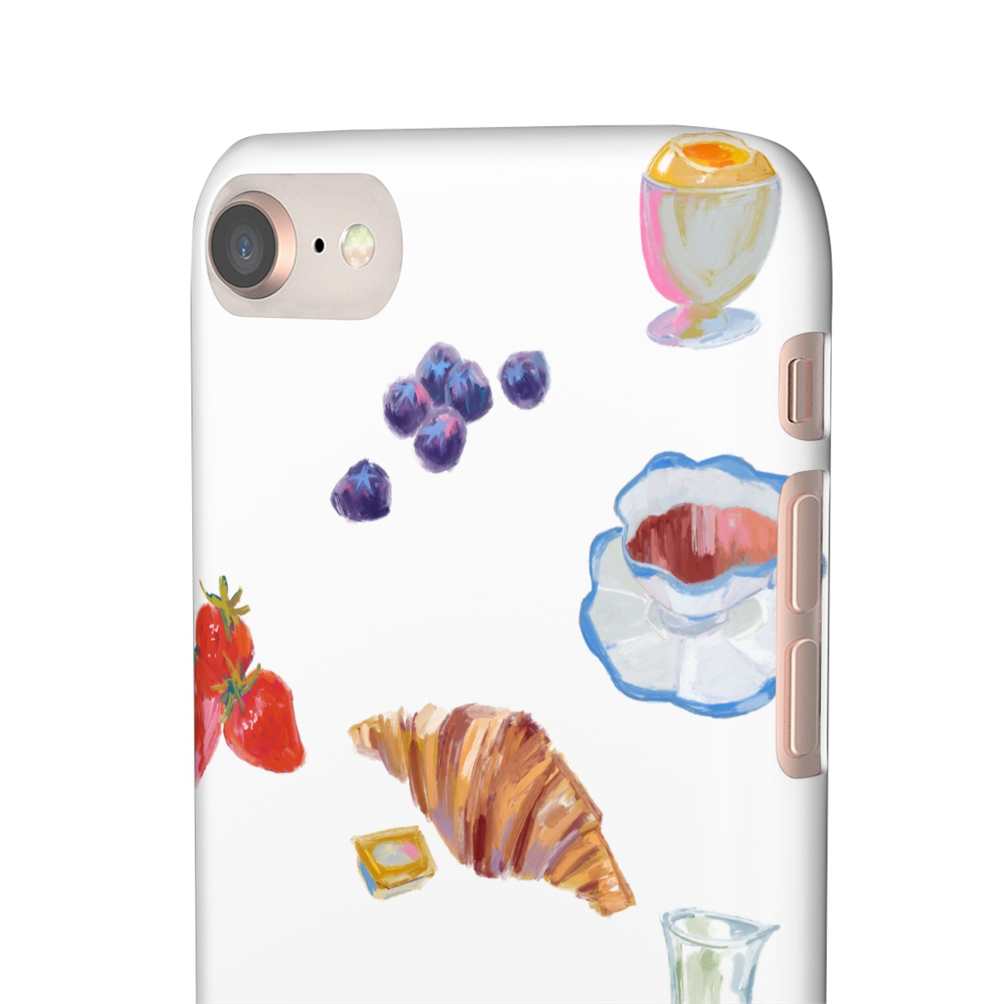 Phone Case — Watercolor Breakfast Pattern (croissant, berries, juice)