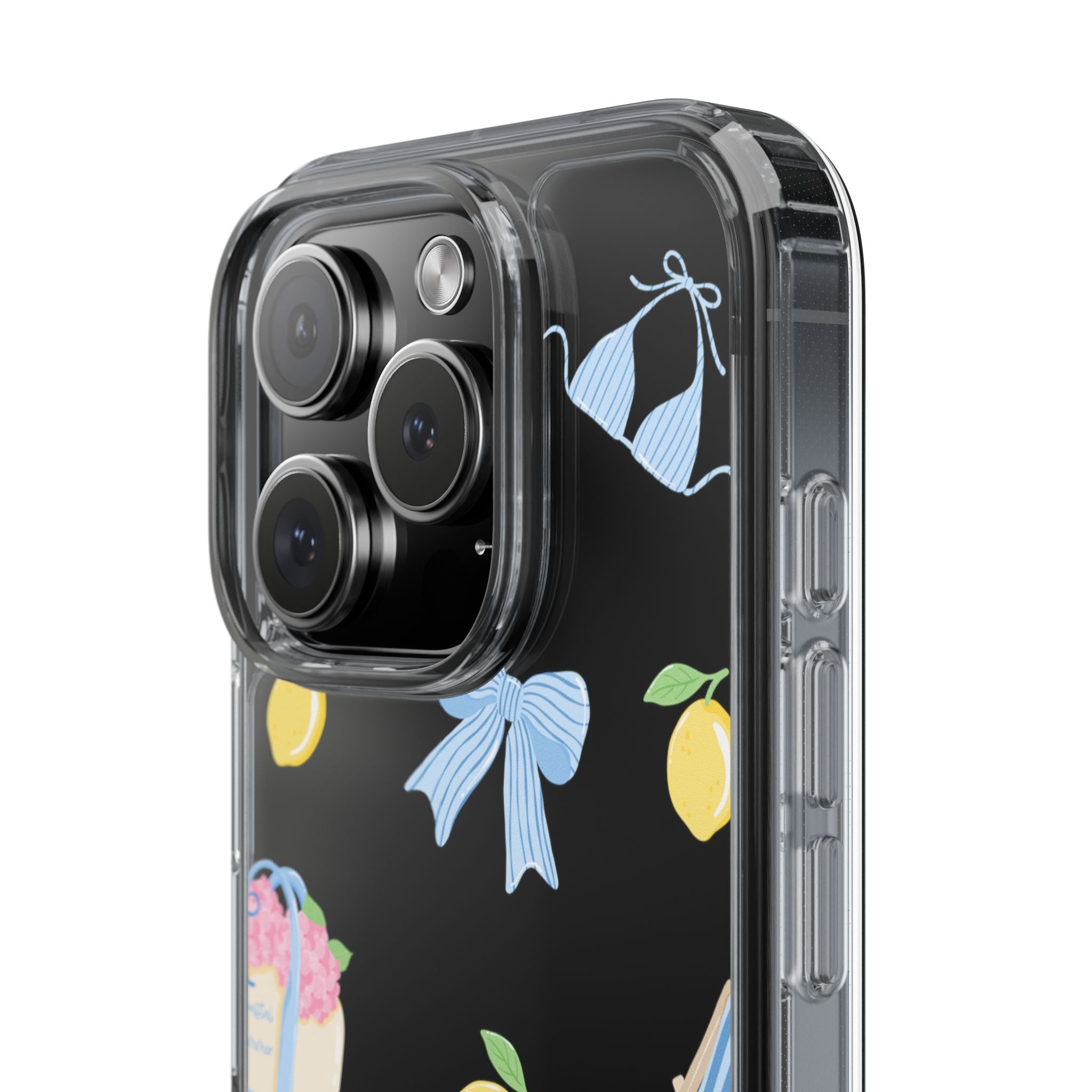 Clear Phone Case — Summer Lemon & Bow Pattern (bikini, beach chair, cake)