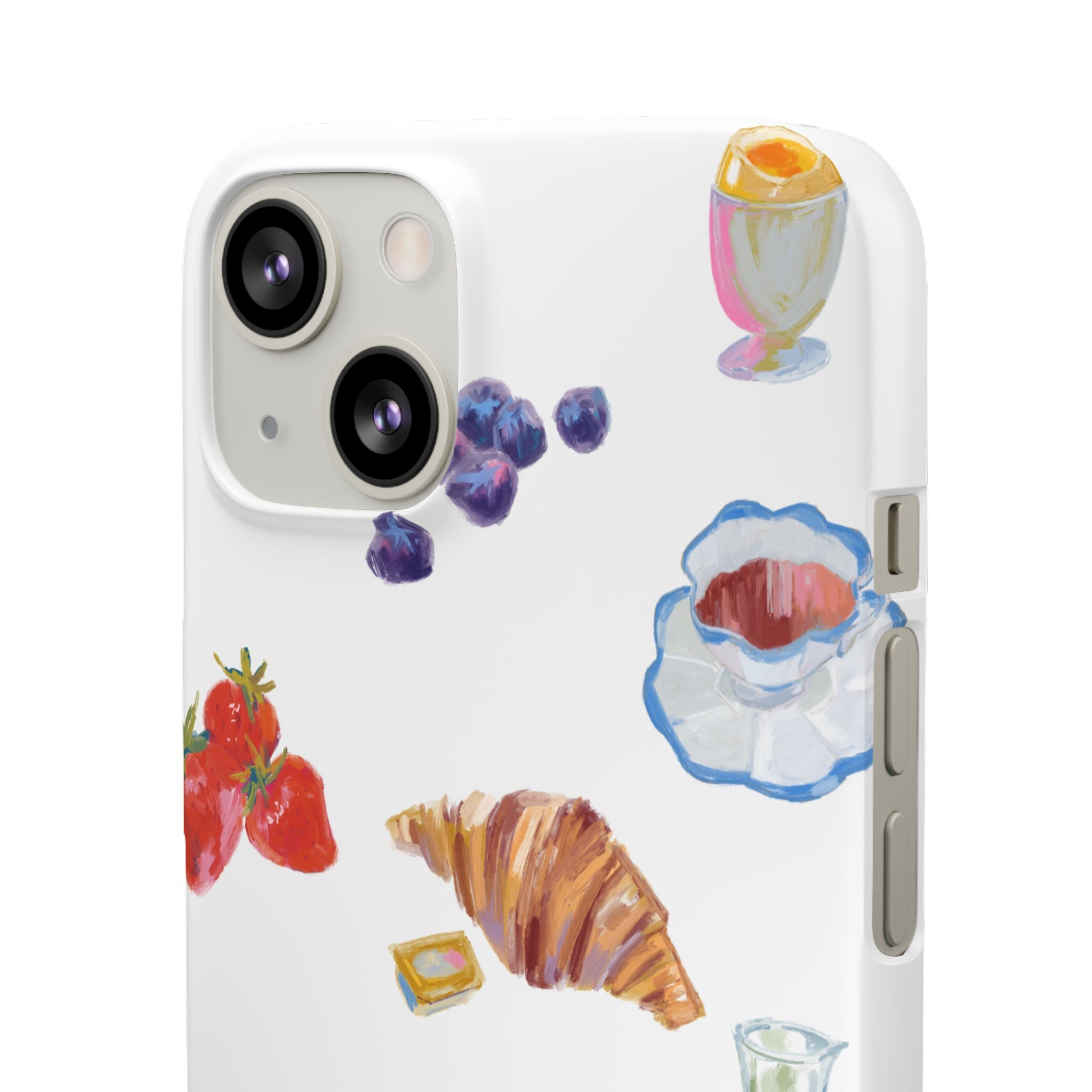 Phone Case — Watercolor Breakfast Pattern (croissant, berries, juice)
