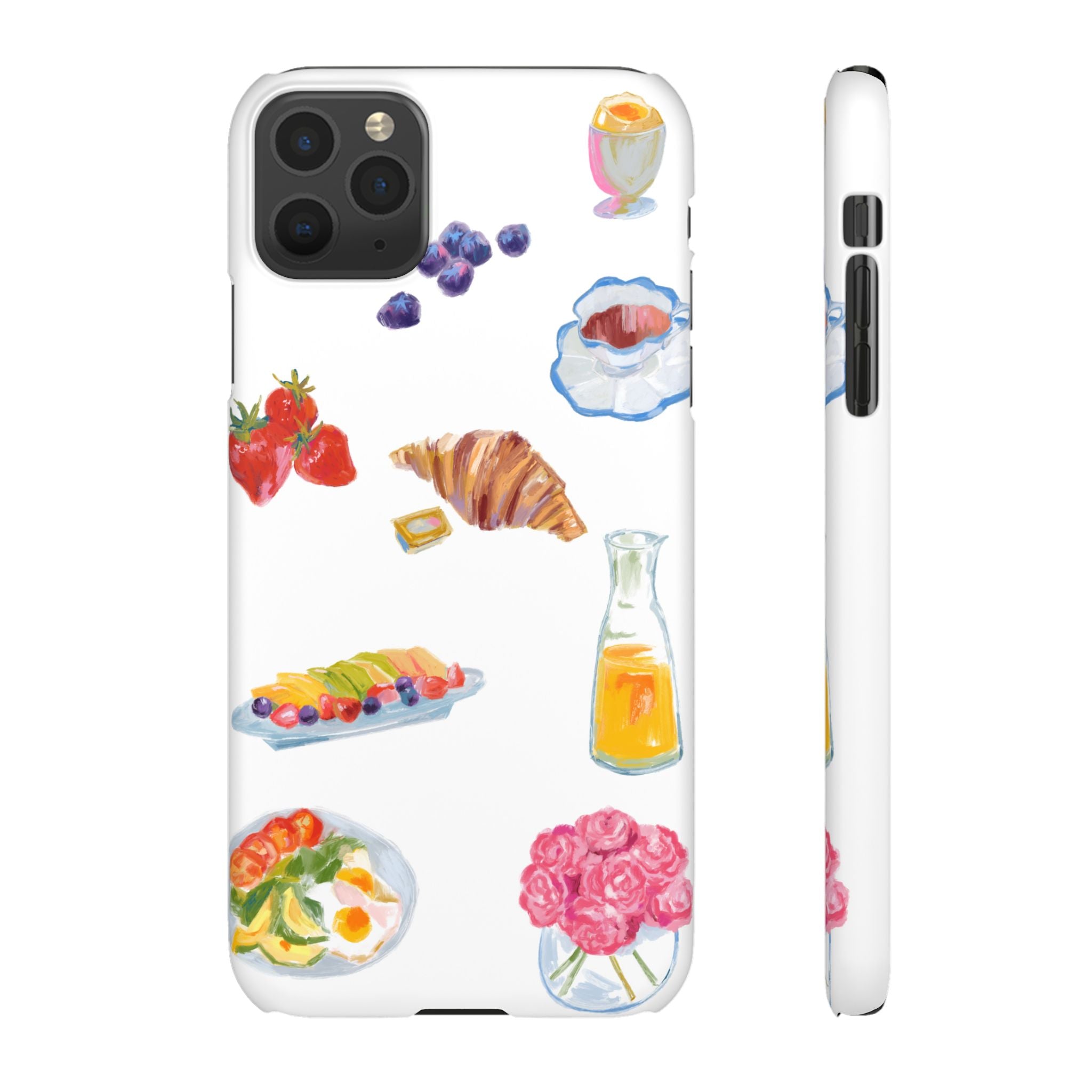 Phone Case — Watercolor Breakfast Pattern (croissant, berries, juice)