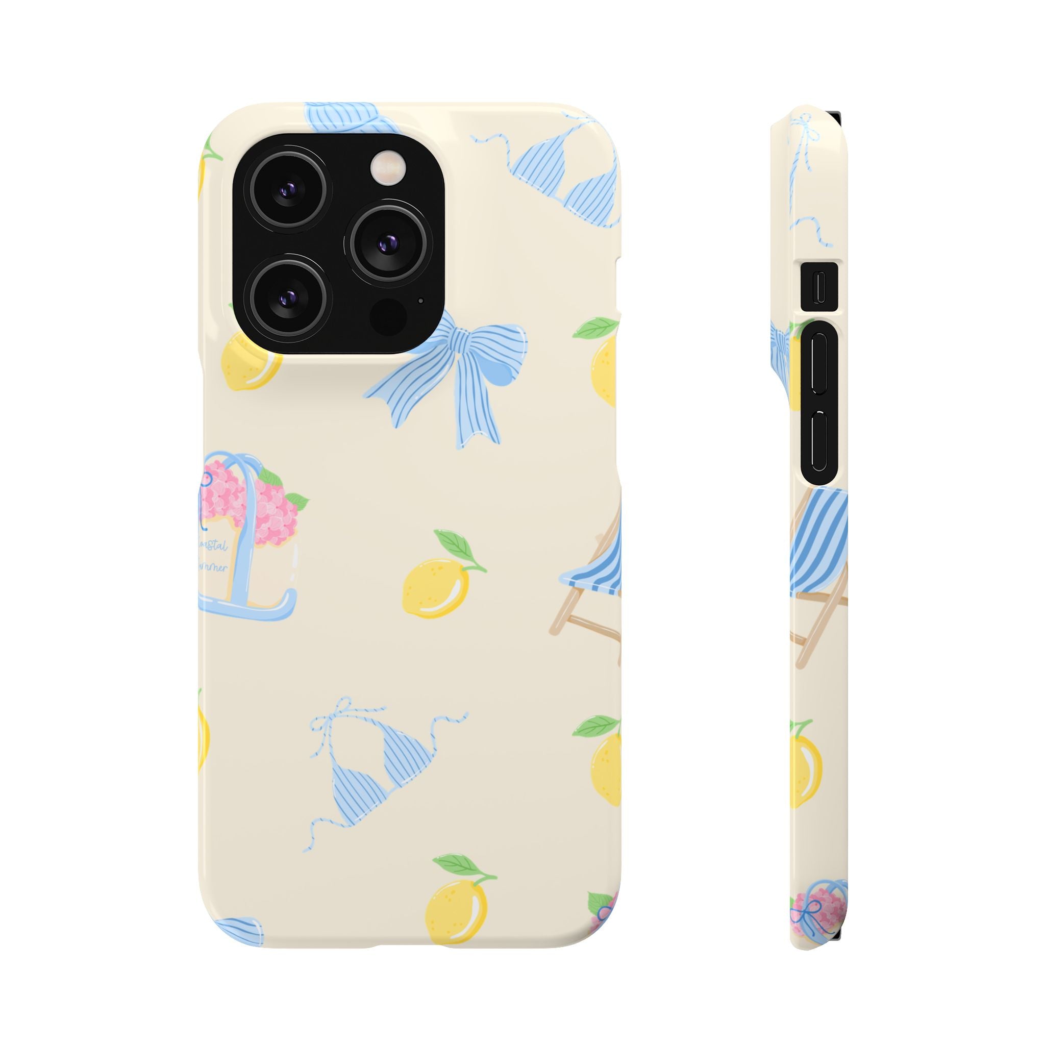 Cute Lemon & Beach Pattern Phone Case — Pastel Summer Snap Case
