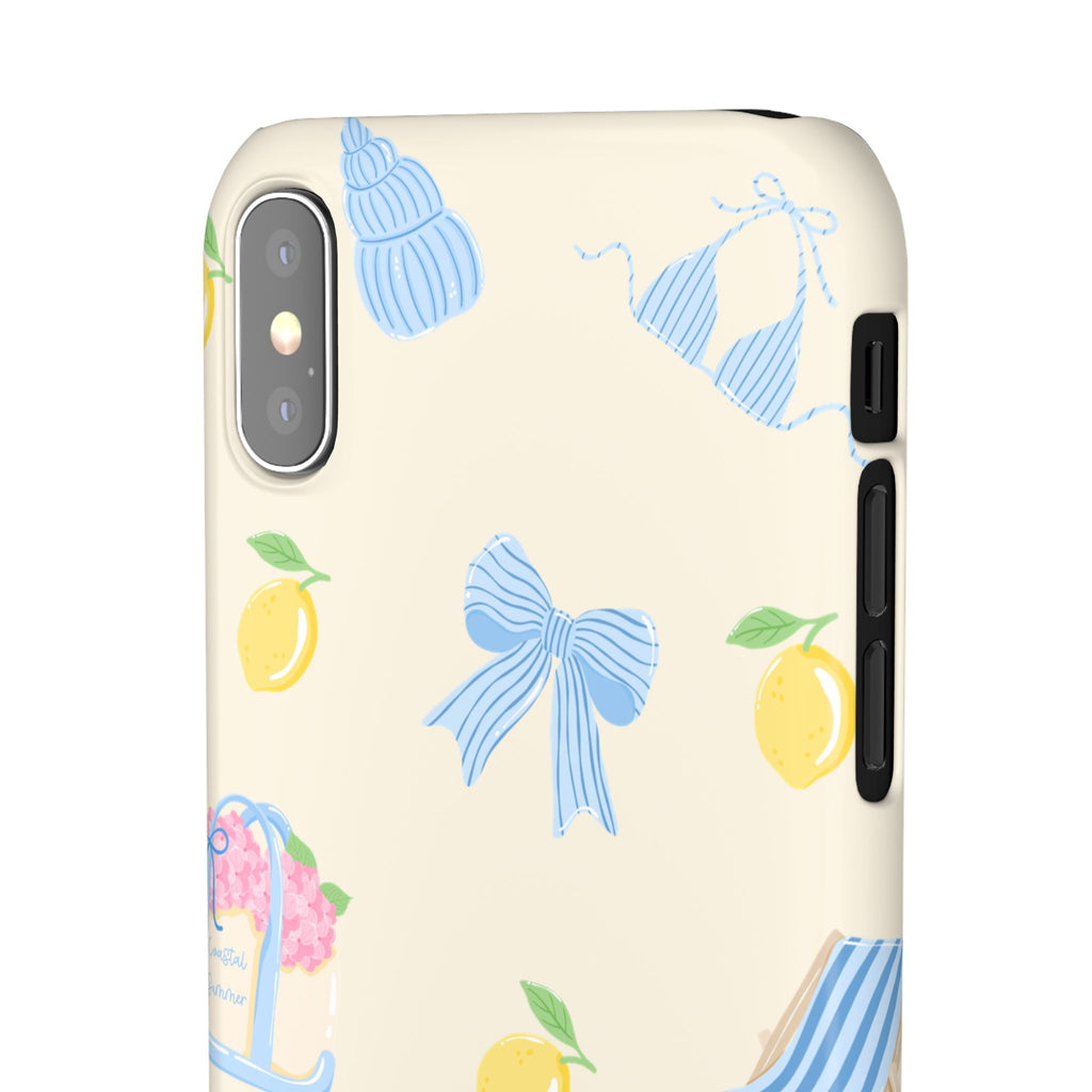 Cute Lemon & Beach Pattern Phone Case — Pastel Summer Snap Case