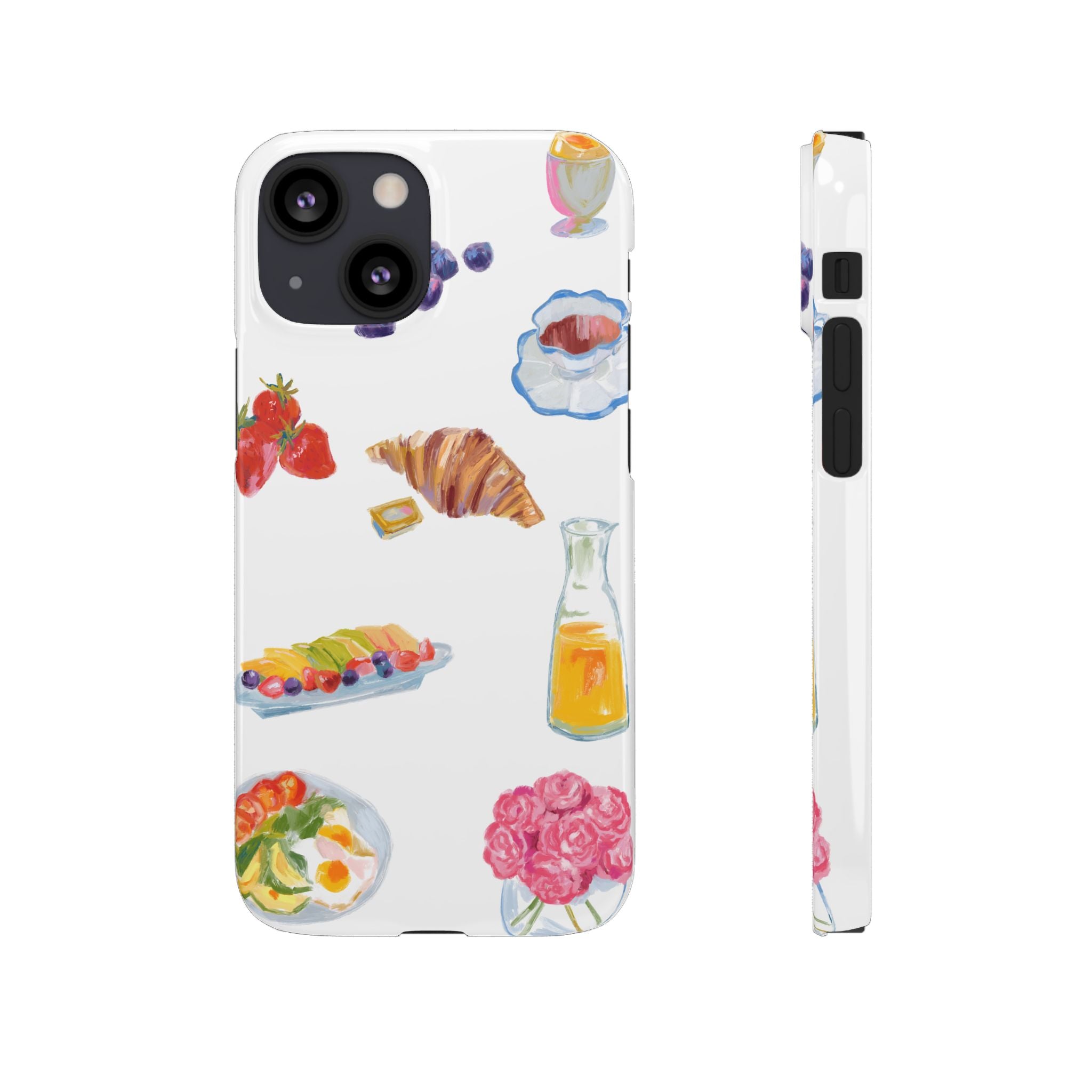 Phone Case — Watercolor Breakfast Pattern (croissant, berries, juice)