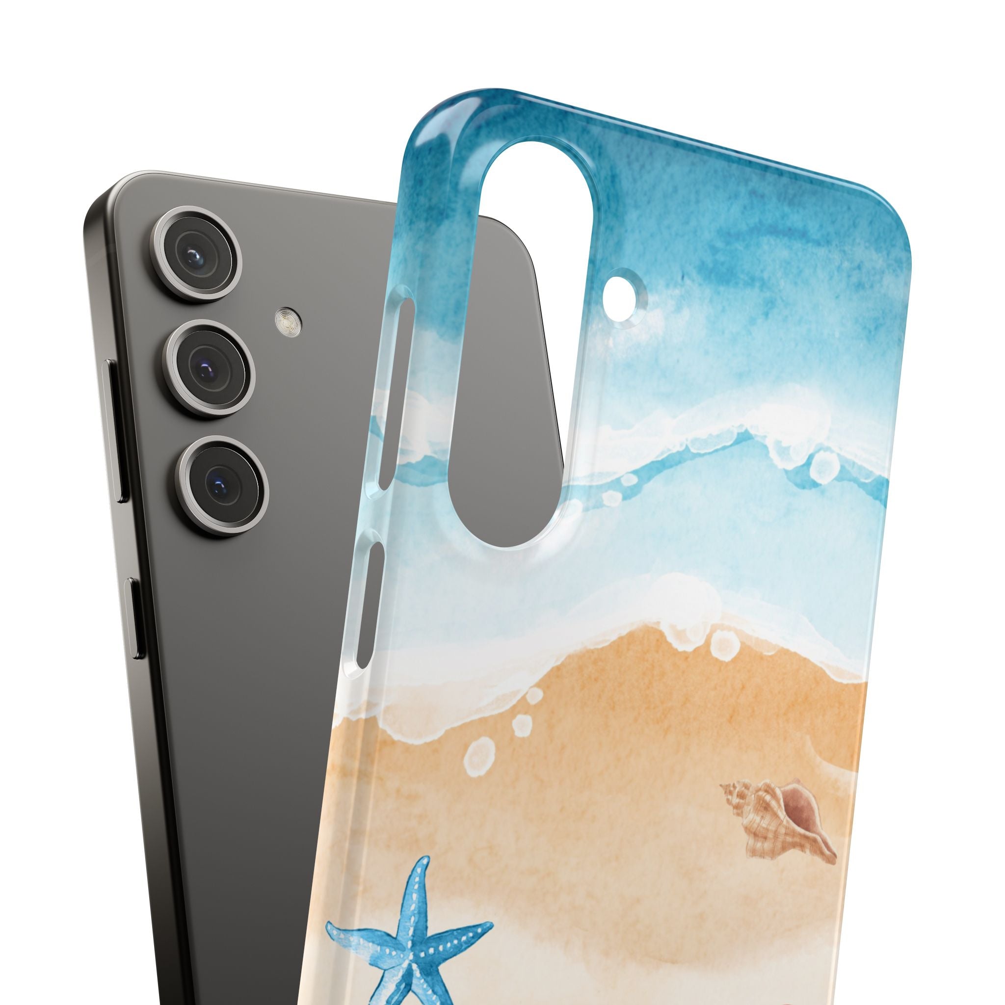 Beach Scene Phone Case — Watercolor Sand, Seashells & Crabs