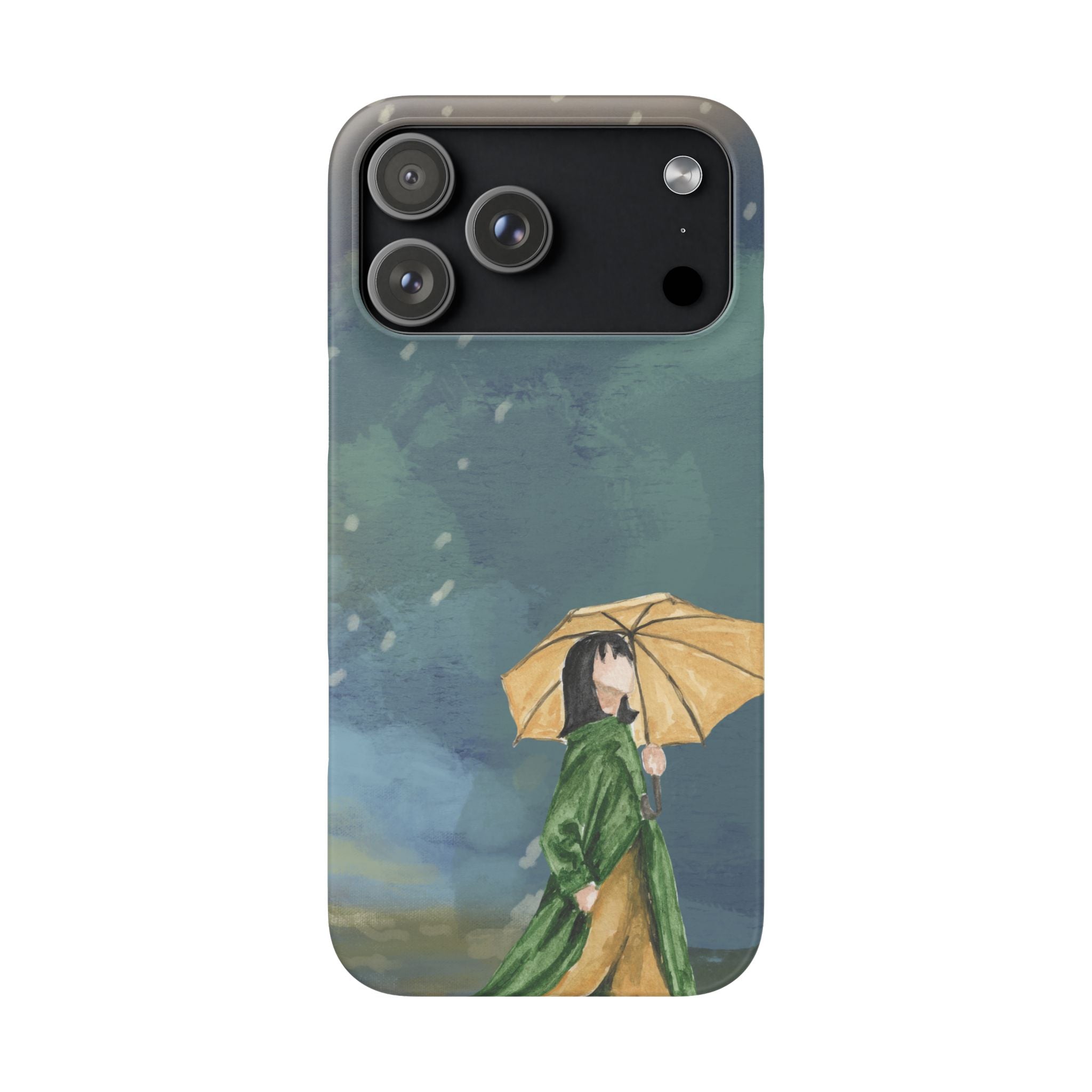 Artistic Rainfall Phone Case – Woman with Umbrella Design