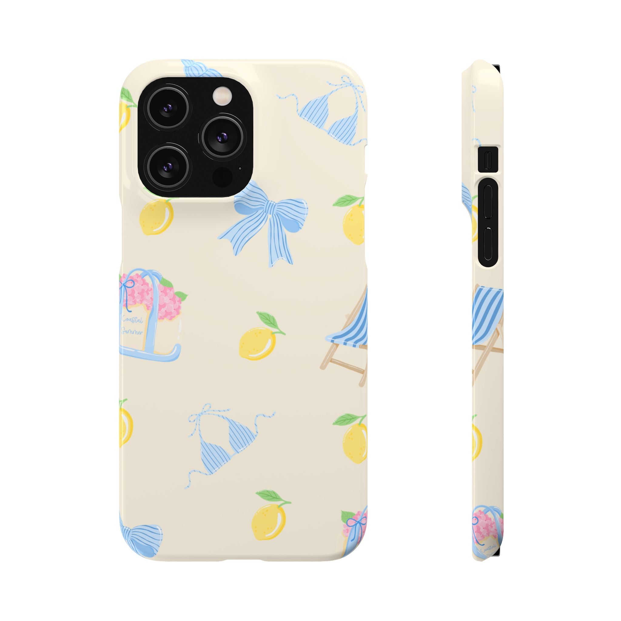 Cute Lemon & Beach Pattern Phone Case — Pastel Summer Snap Case