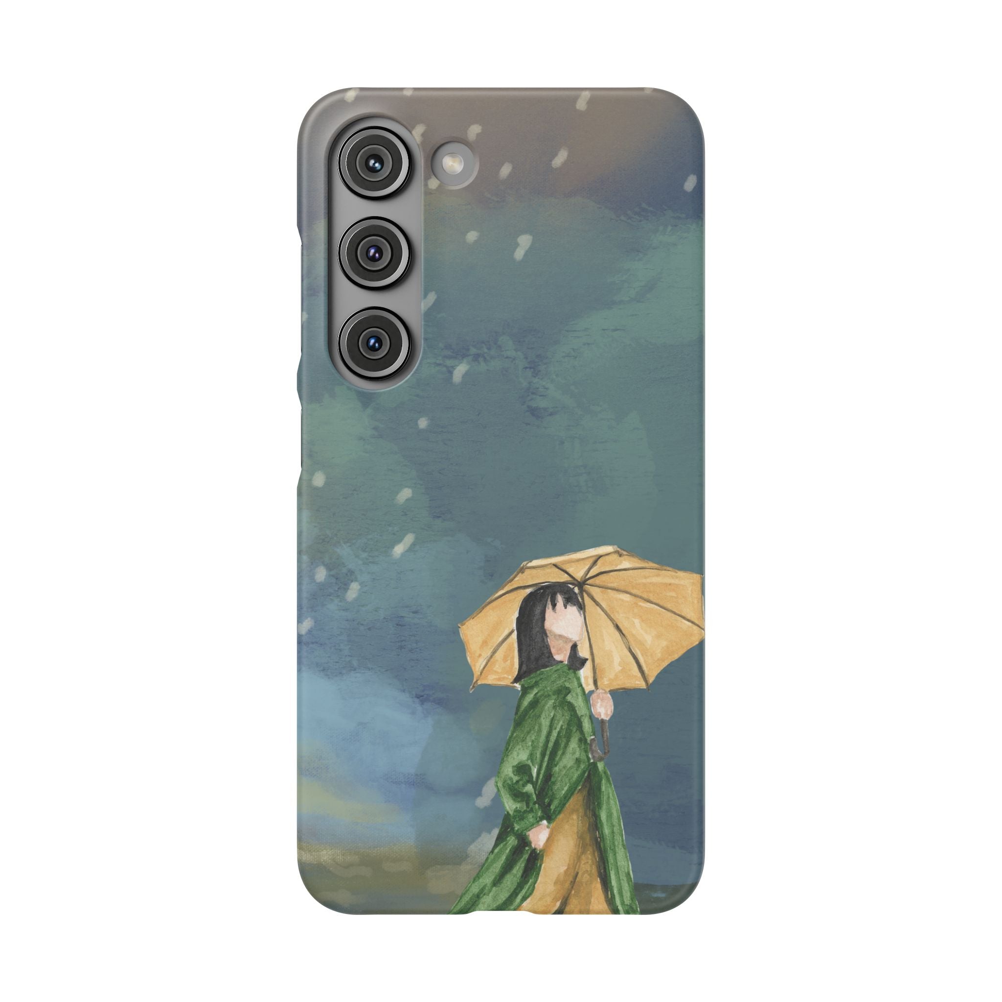 Artistic Rainfall Phone Case – Woman with Umbrella Design