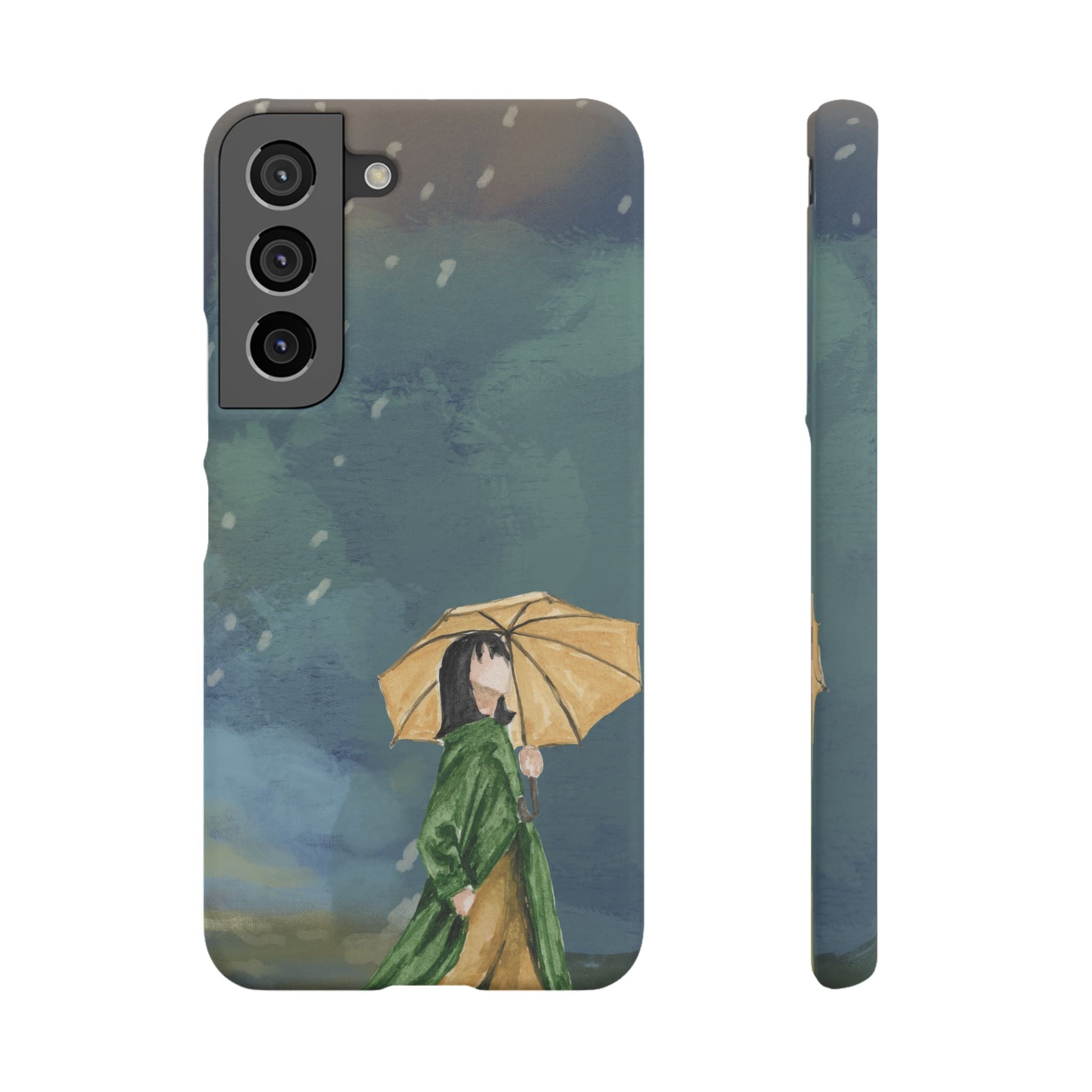 Artistic Rainfall Phone Case – Woman with Umbrella Design