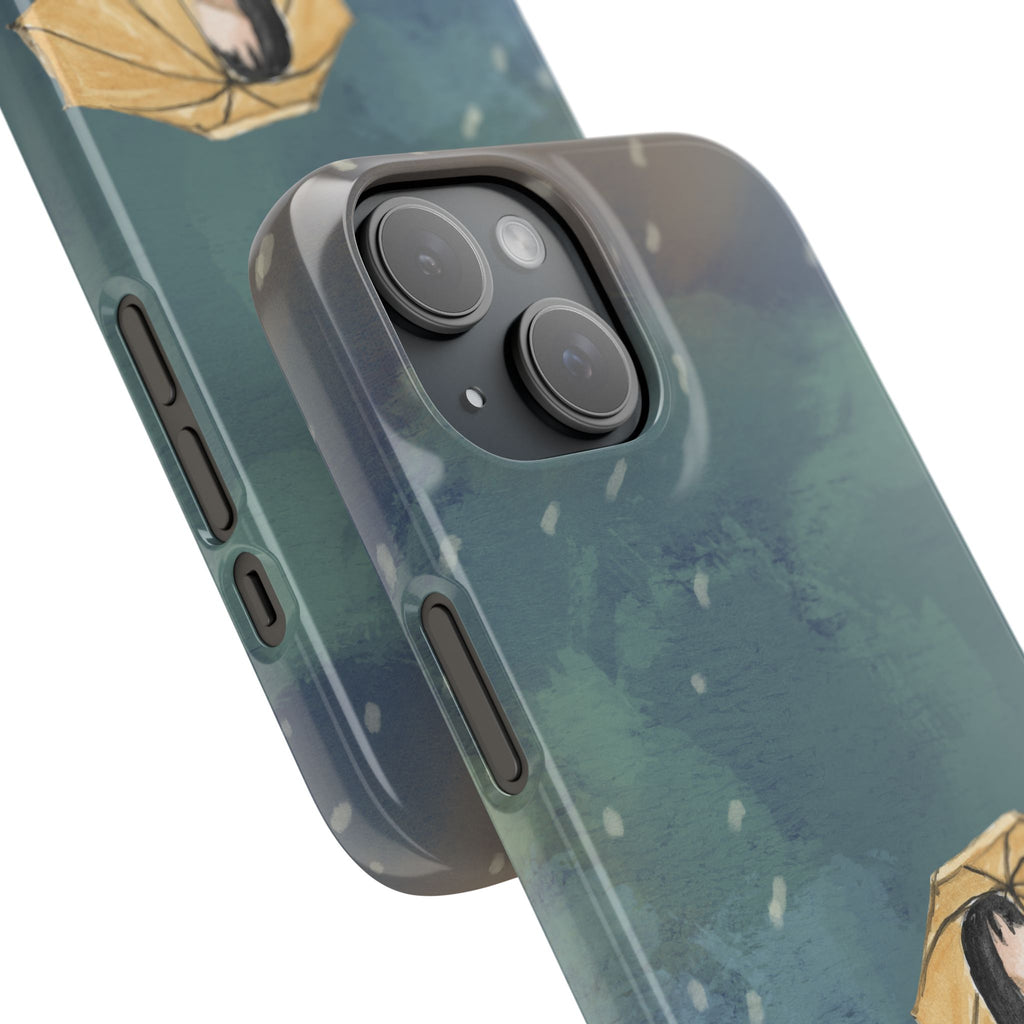 Artistic Rainfall Phone Case – Woman with Umbrella Design