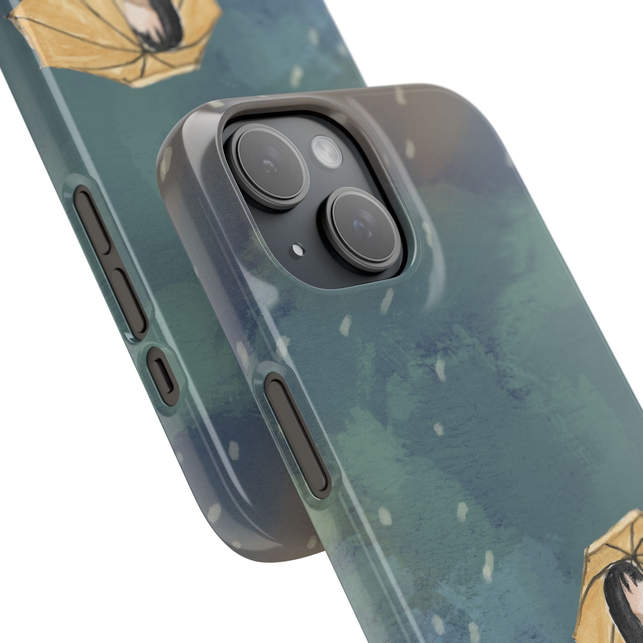 Artistic Rainfall Phone Case – Woman with Umbrella Design