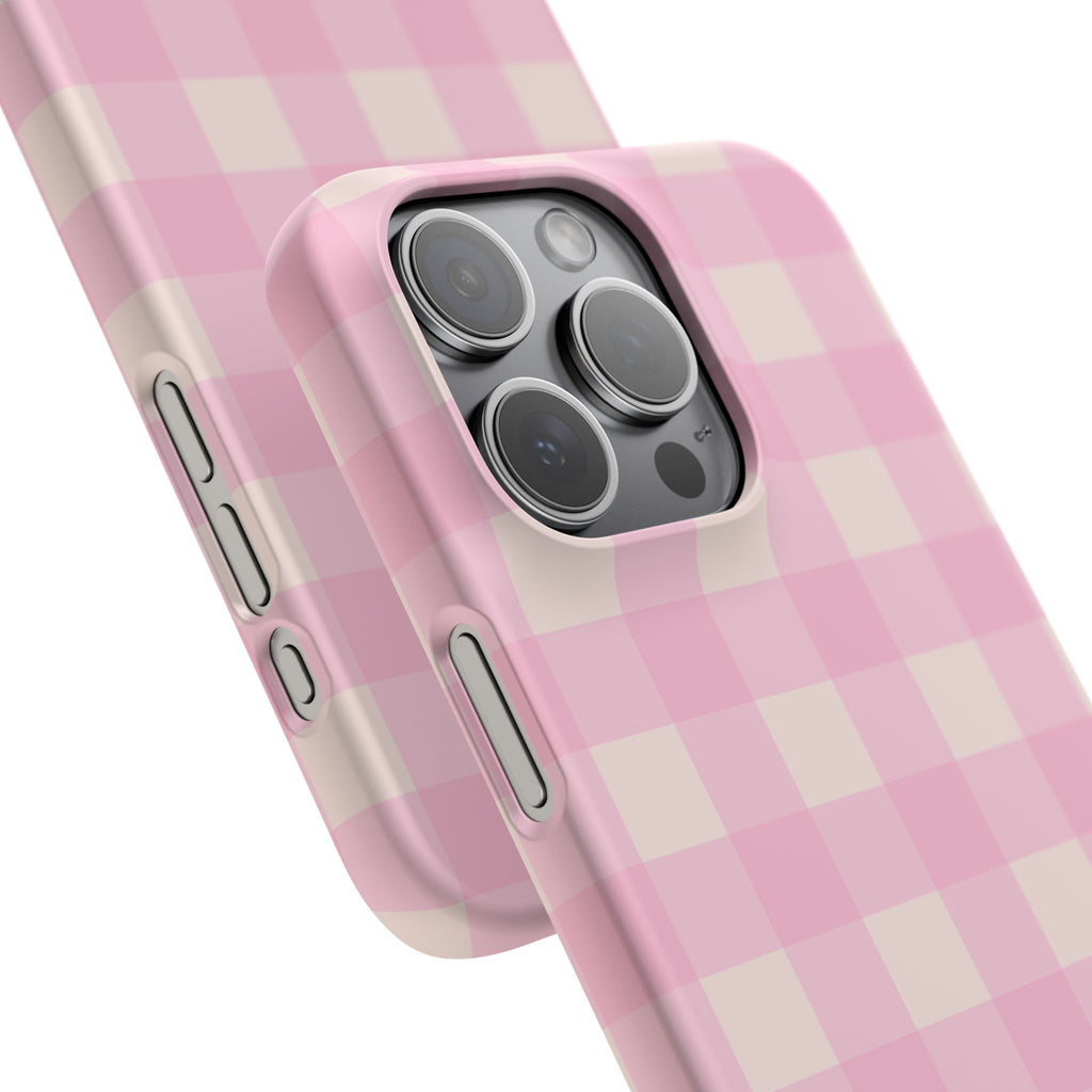 Pink Gingham Snap Phone Case - Cute Pastel Checkered iPhone Cover
