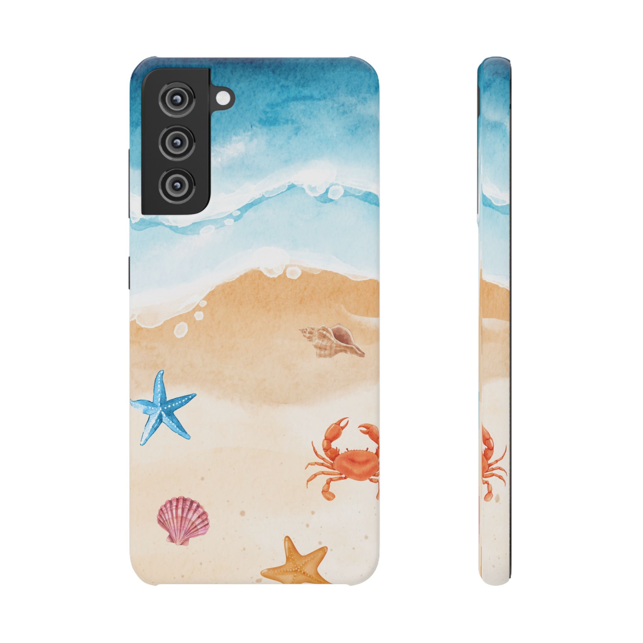 Beach Scene Phone Case — Watercolor Sand, Seashells & Crabs