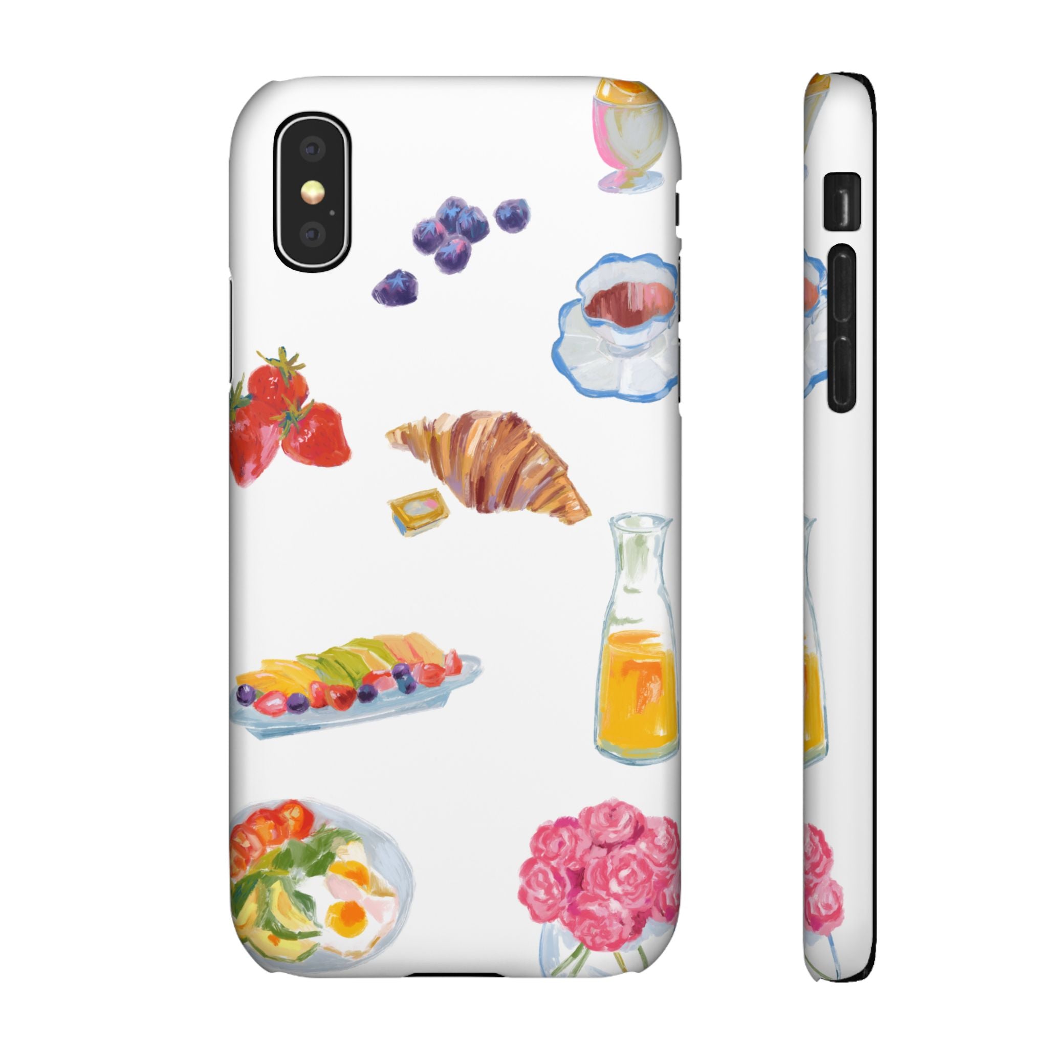 Phone Case — Watercolor Breakfast Pattern (croissant, berries, juice)