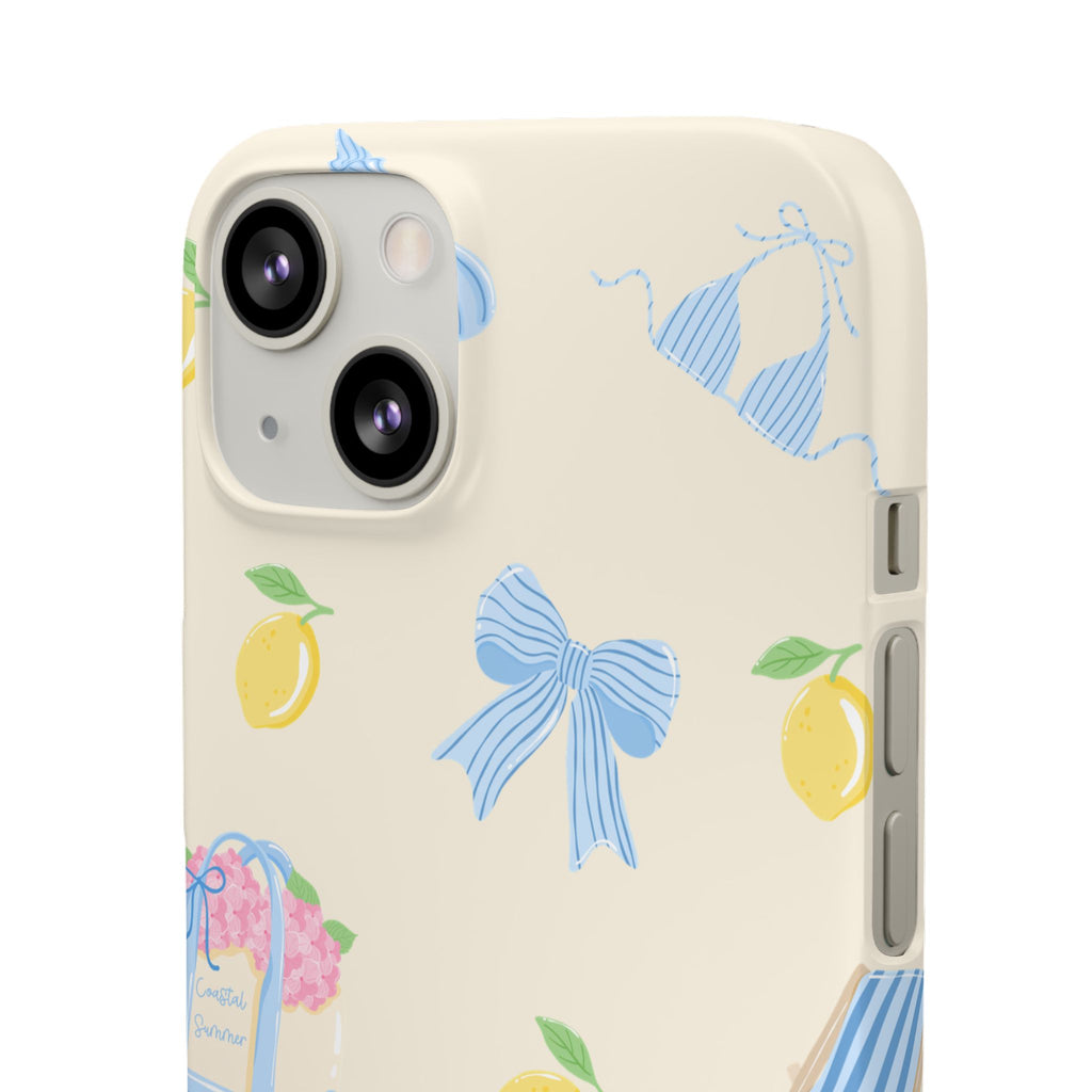 Cute Lemon & Beach Pattern Phone Case — Pastel Summer Snap Case