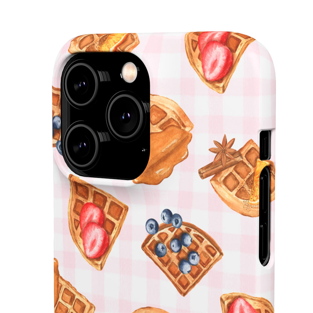 Waffle Picnic Phone Case — Cute Strawberry & Blueberry Waffles on Pink Gingham Snap Case
